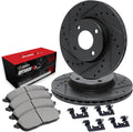 R1 Concepts Front Brake Kit Fits 2003-2005 Honda Civic Hybrid Sedan; 2007-2008 Honda Fit; 2007-2008 Honda Fit USA/CANADA| Optimum Oep Pads, Drilled Slotted Rotors| Hardware| 10.3' Front