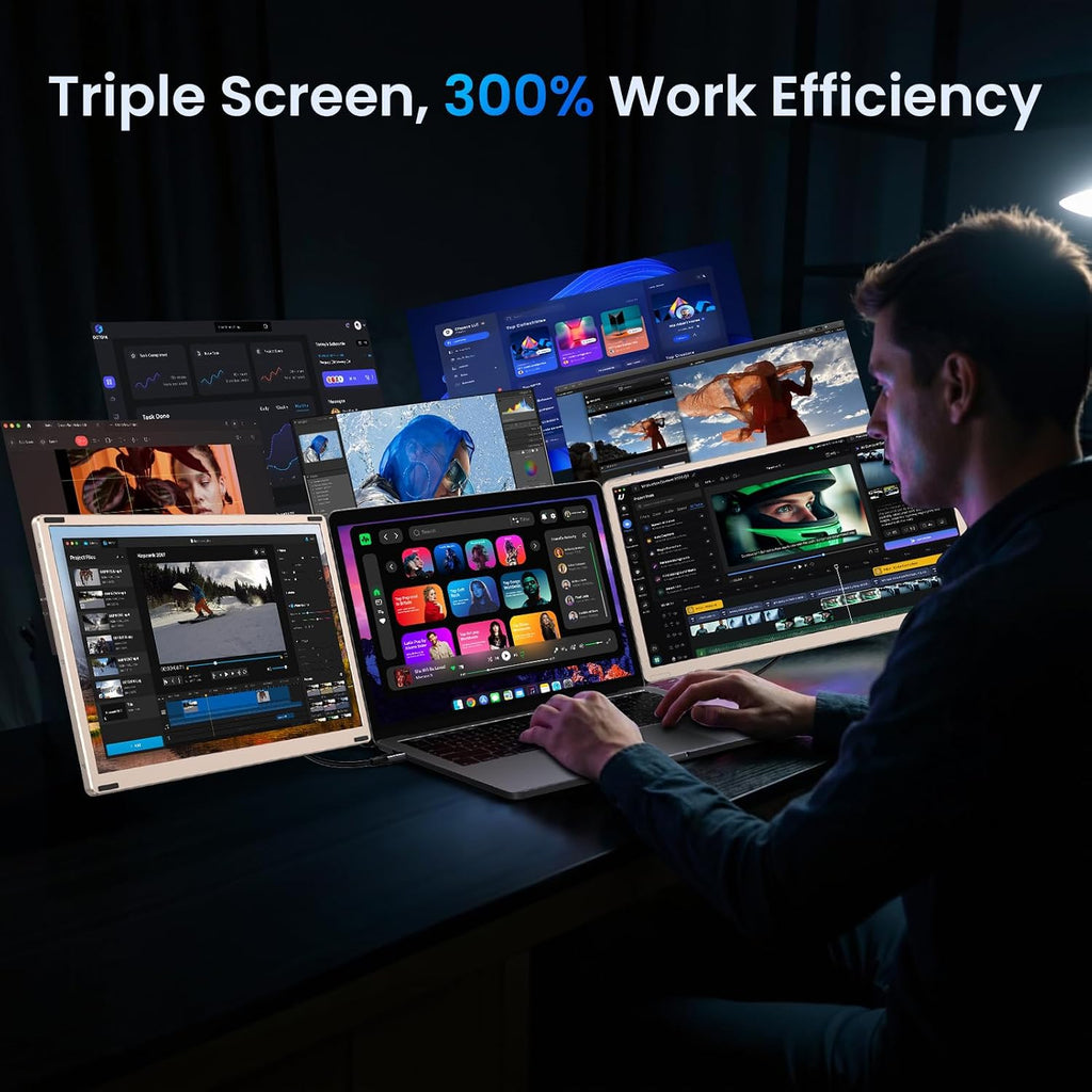 15.6' Laptop Screen Extender, 1080P FHD Laptop Monitor Extender, 235° Rotating Detachable Dual Monitor, Plug & Play Triple Screen for 13'-17.3' Laptops, Compatible with Mac/Windows/Android & Dex