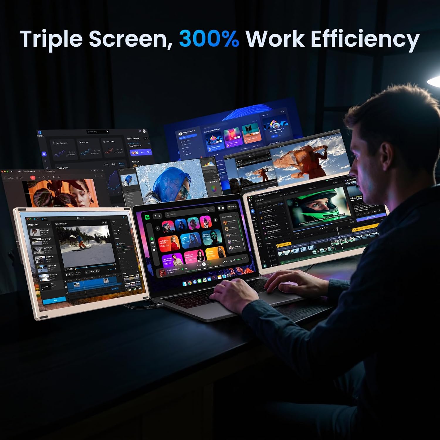 15.6' Laptop Screen Extender, 1080P FHD Laptop Monitor Extender, 235° Rotating Detachable Dual Monitor, Plug & Play Triple Screen for 13'-17.3' Laptops, Compatible with Mac/Windows/Android & Dex