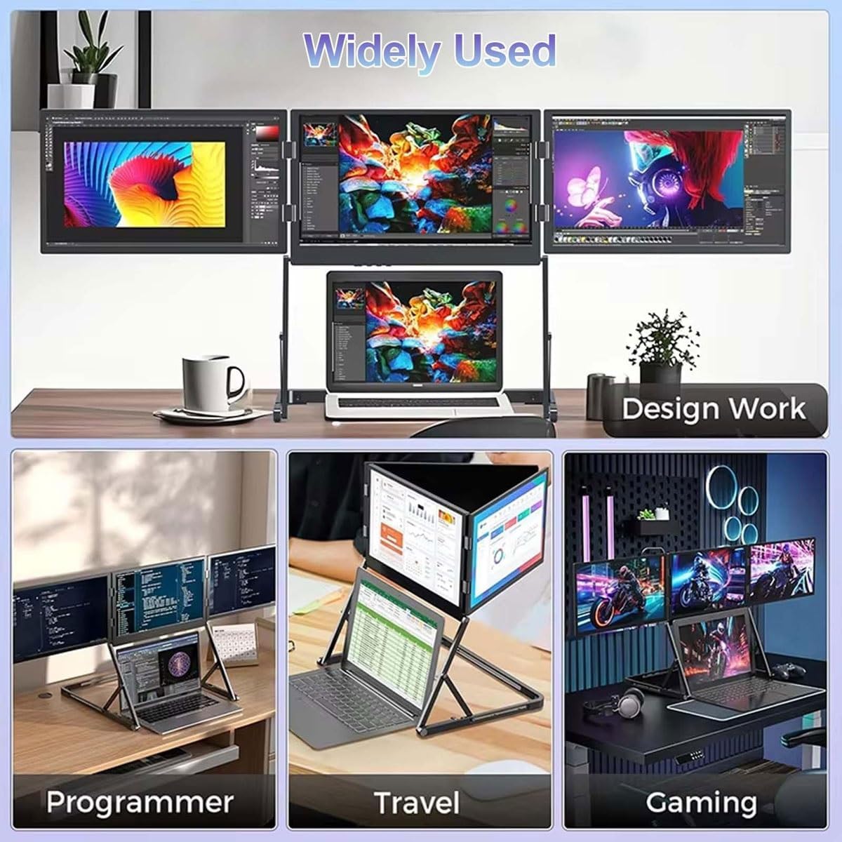 15.6' Tri-Screen Monitor Extender,1080p Foldable FHD Portable Lightweight Monitor,100% sRGB for Color-Accurate Work,HDMI/USB-C Pulg n Play