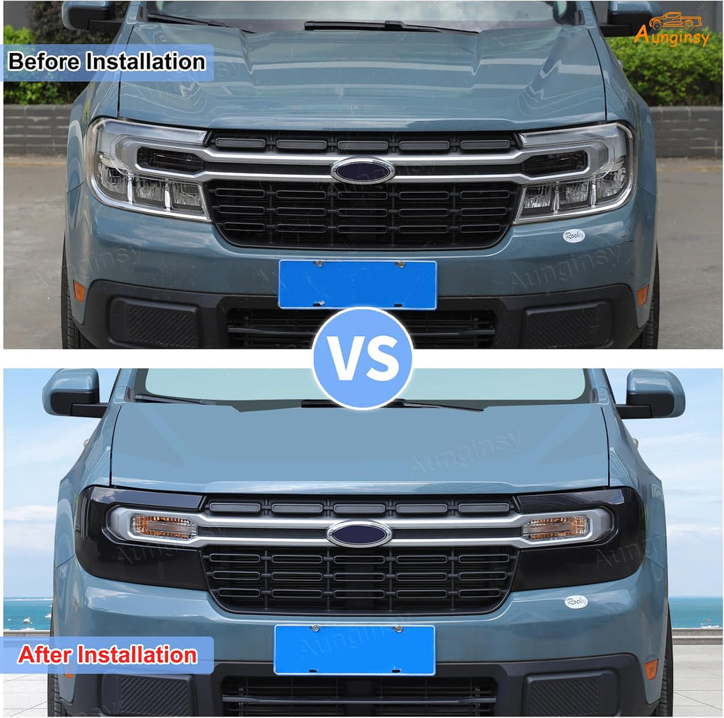 Aunginsy Car Front Headlight Trim Cover Compatible with Ford Maverick 2022-2024 Front Bumper Headlight Lamp Cover Driving Lights Shell Shade Smoked Black Frame Bezel Protector ABS Exterior Accessories