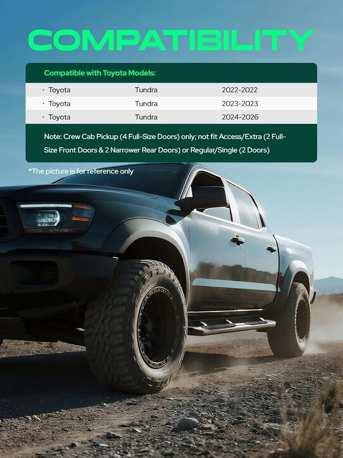 YHTAUTO 4.25' Running Boards Side Steps Fit Toyota Tundra 2022-2026(Crew Cab/CrewMax) Carbon Steel Black Powder, Truck Side Step Rails Off-Road Exterior Accessories, Set of 2