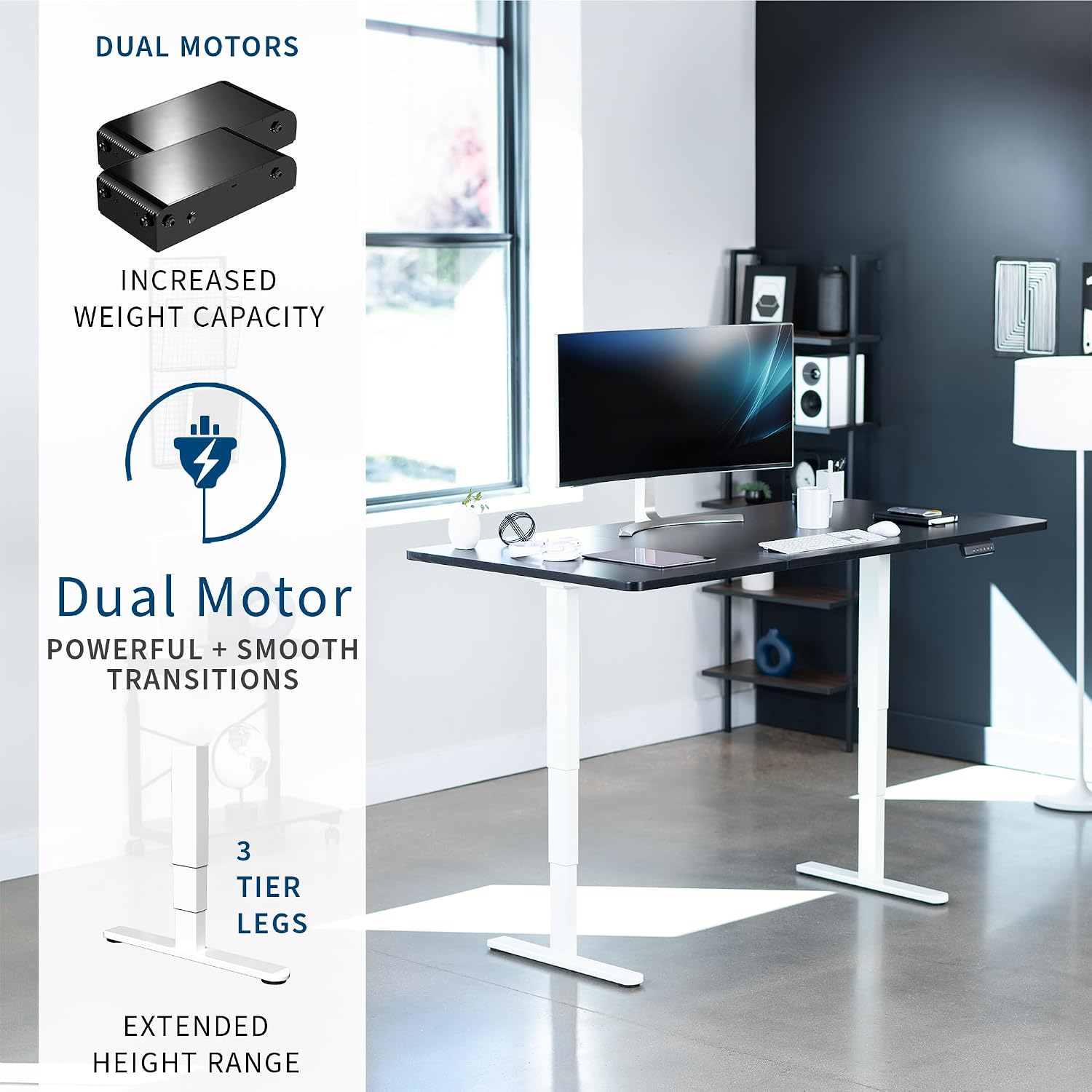 VIVO Electric 71 x 36 in Dual Motor Sit Stand Desk, Memory Height Adjustment, 2B Series, Black Top White Frame, DESK-KIT-2W7B-36