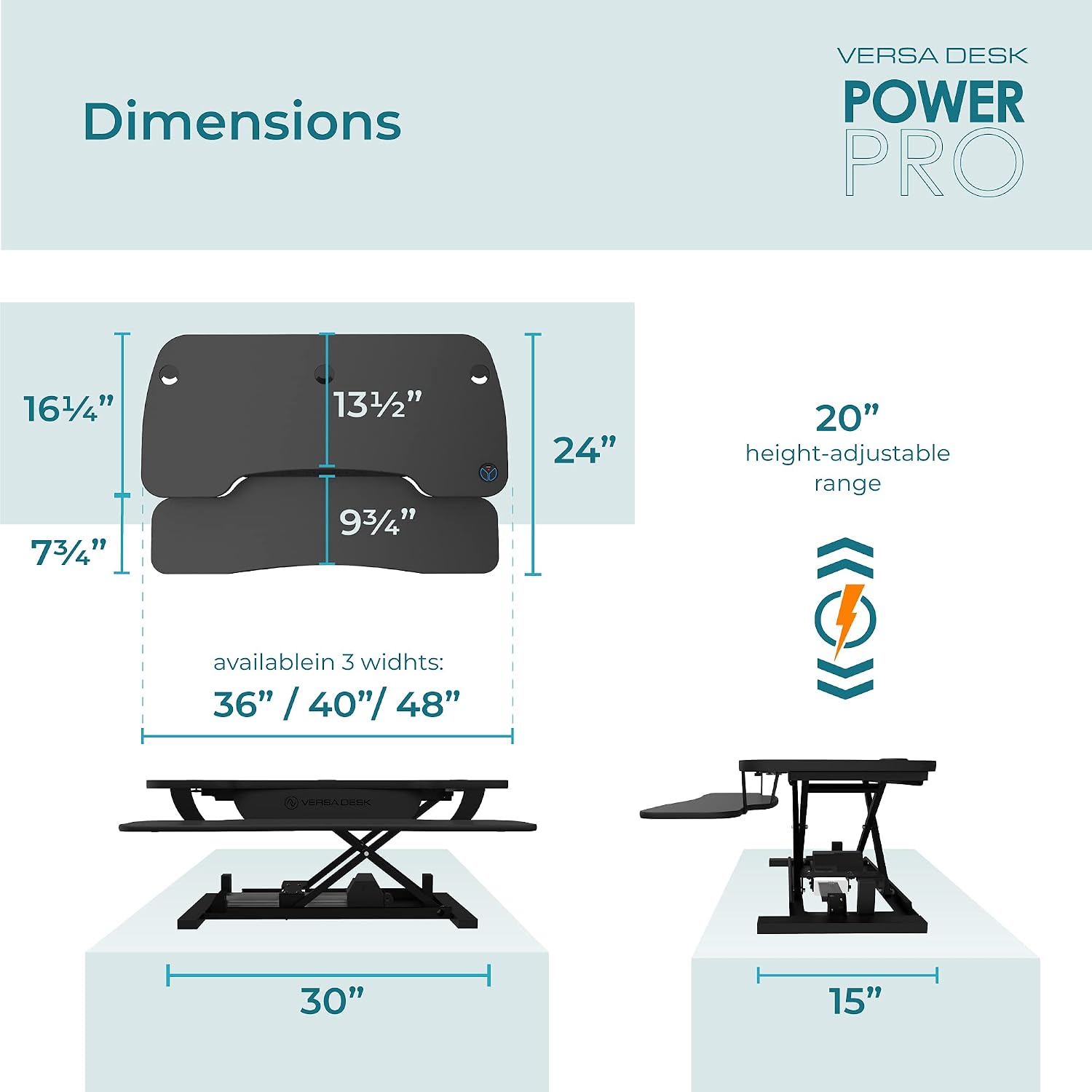VERSADESK PowerPro 36' x 24' Standing Desk Converter | 7.75' - 23.5' Electric Height Adjustable Sit to Stand Desk Riser w/ Keyboard Tray & USB Hub - Ergonomic Workstation for Home & Office, Cherry