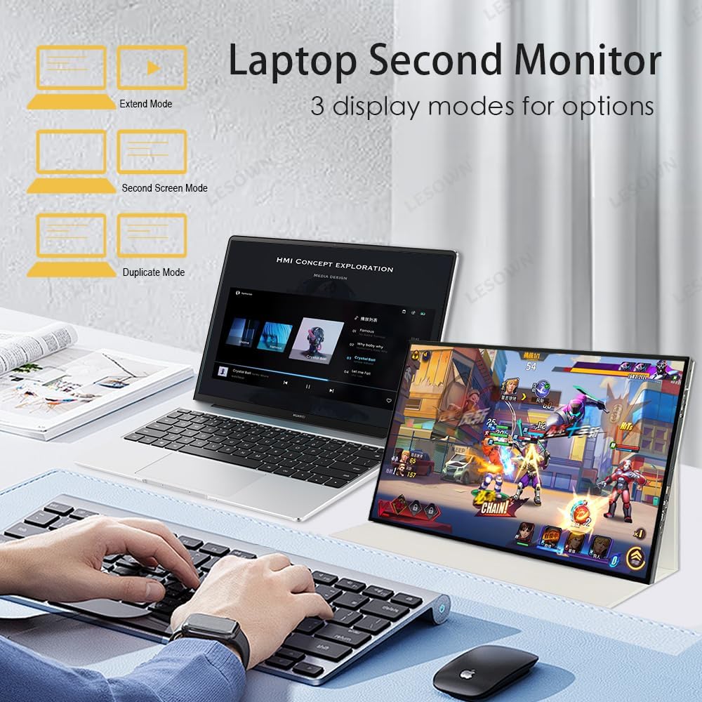 QHD 2.5K Portable Monitor 16 inch 2560x1600 USB Type-C HDMI 500Nits High Brightness Gaming Ultra Wide Gamer Display with Speakers Secondary Monitor for Laptop PC Phone Mac (2.5K 144Hz No Touch)