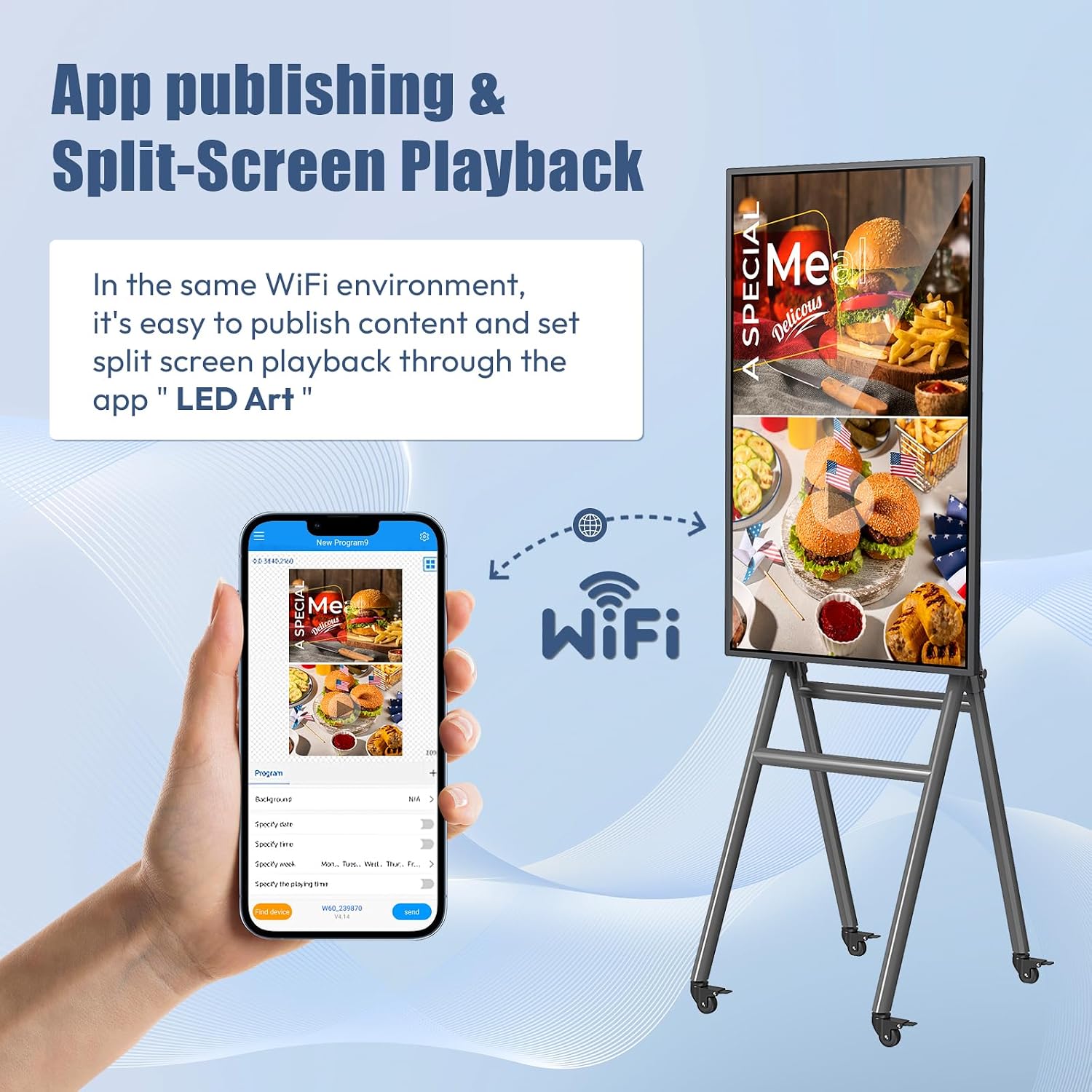 MWE 43 Inch Mobile Digital Signage Display Touchscreen Kiosk with Flight Case, Portable LCD Screen with Screen Mirroring App Publishing, Advertising Display Poster, Android OS