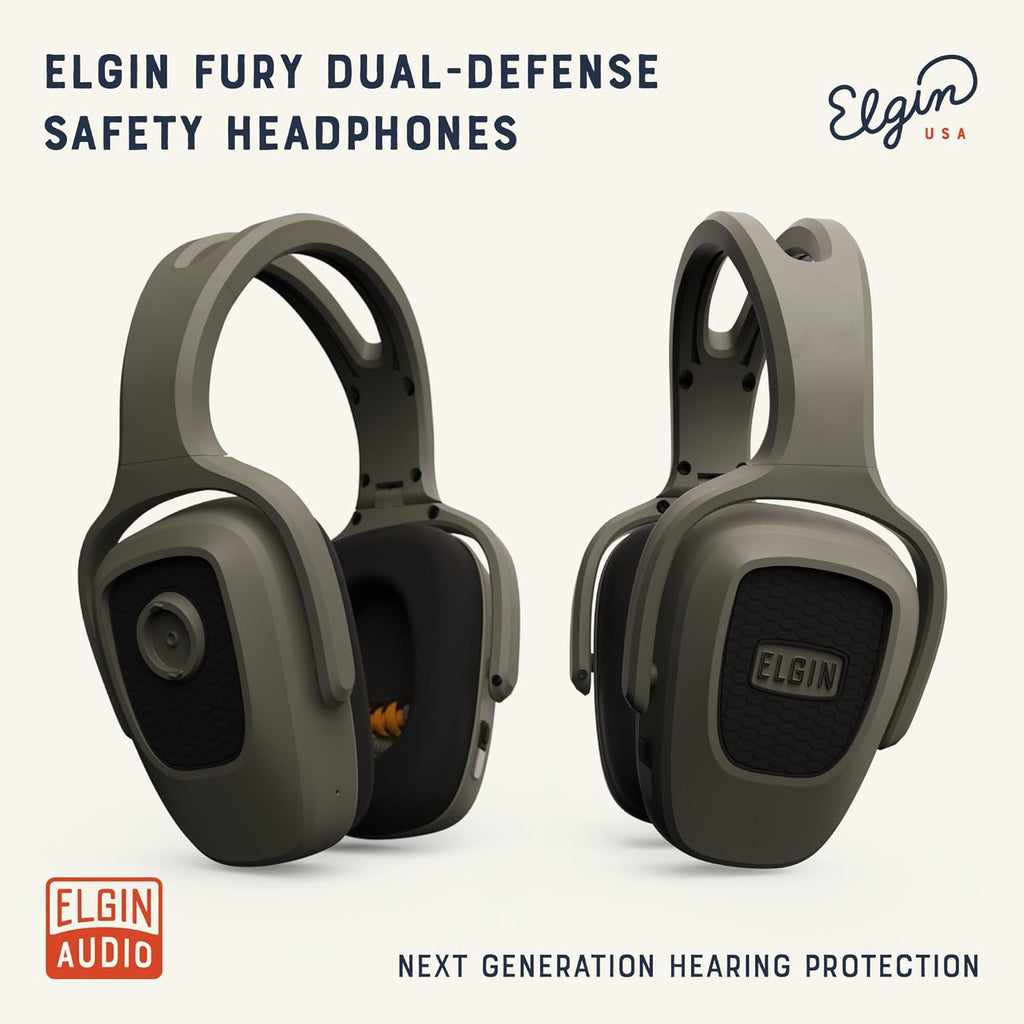 Elgin Fury Dual-Defense Safety Headphones with LED Work Light, 3 Wearable Modes (Headphones, Earbuds, Both), Noise Reduction Hearing Protection Headset for Outdoor Hunting, Power Tools, Chainsaw Use