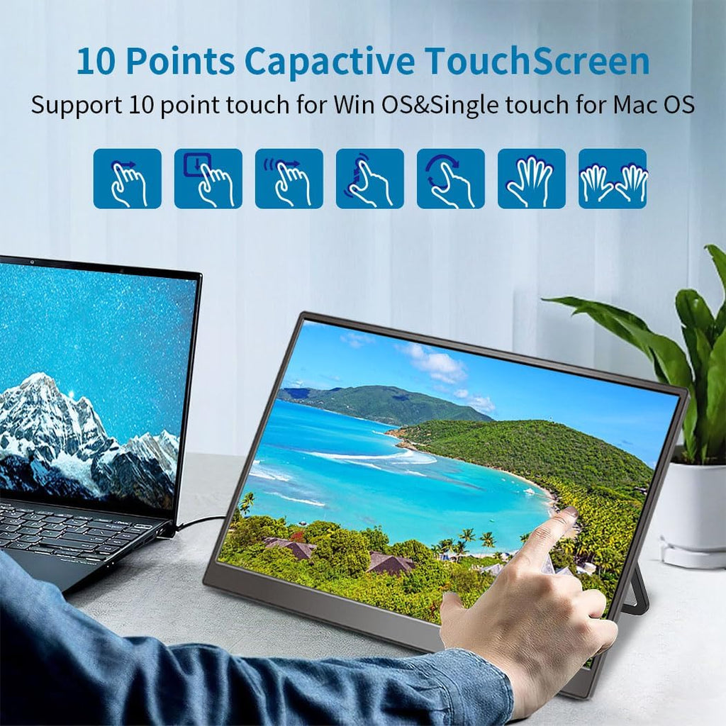 Portable Monitor Touchscreen 14',USB-C & FHD External Display 100% sRGB Anti-Glare Eye Care,Privacy Protection,Low-Power,VESA Mountable Travel Monitor for Laptop/Mac/Gaming/Office