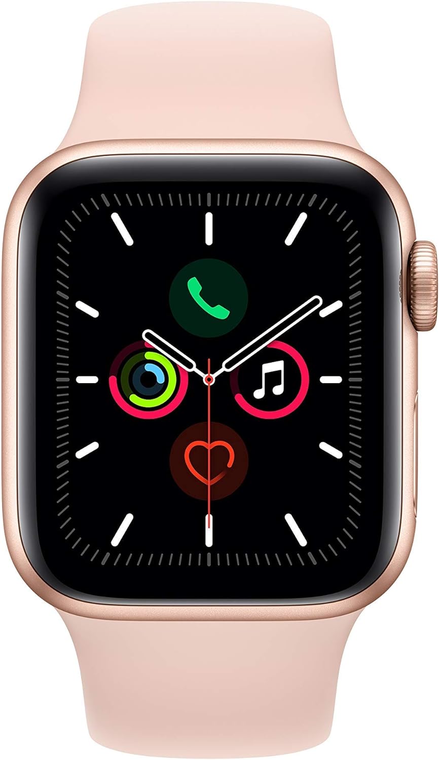 Apple Watch Series 5 (GPS + Cellular, 44MM) - Gold Aluminum Case with Pink Sand Sport Band (Renewed)