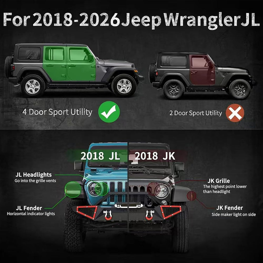 Running Boards Compatible with 2018-2026 Jeep Wrangler JL 4 Doors, 5.2' Side Step Rails, Heavy-Duty Black Carbon Steel Nerf Bars for Wrangler JL(18-26 JL 4 Doors)