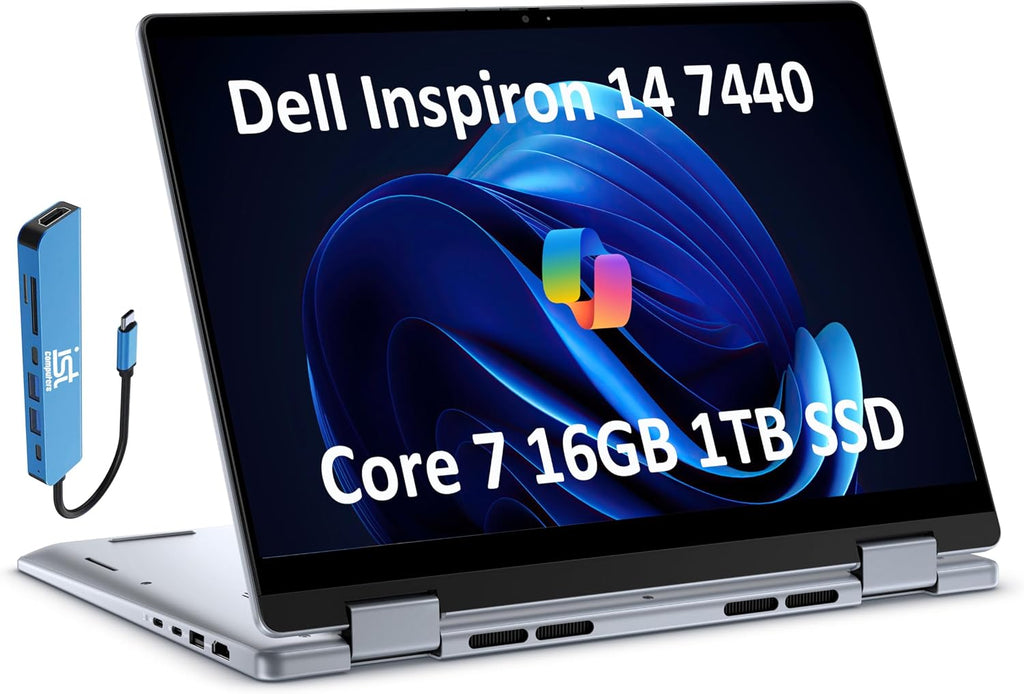 Dell Inspiron 14 7440 2-in-1 Business Laptop (14' FHD+ Touchscreen, Intel Core 7 150U(> i7-1355U), 16GB RAM, 1TB SSD) Backlit KB, FP Reader, FHD Webcam, IST Hub, Win 11 Home w/Copilot, Blue