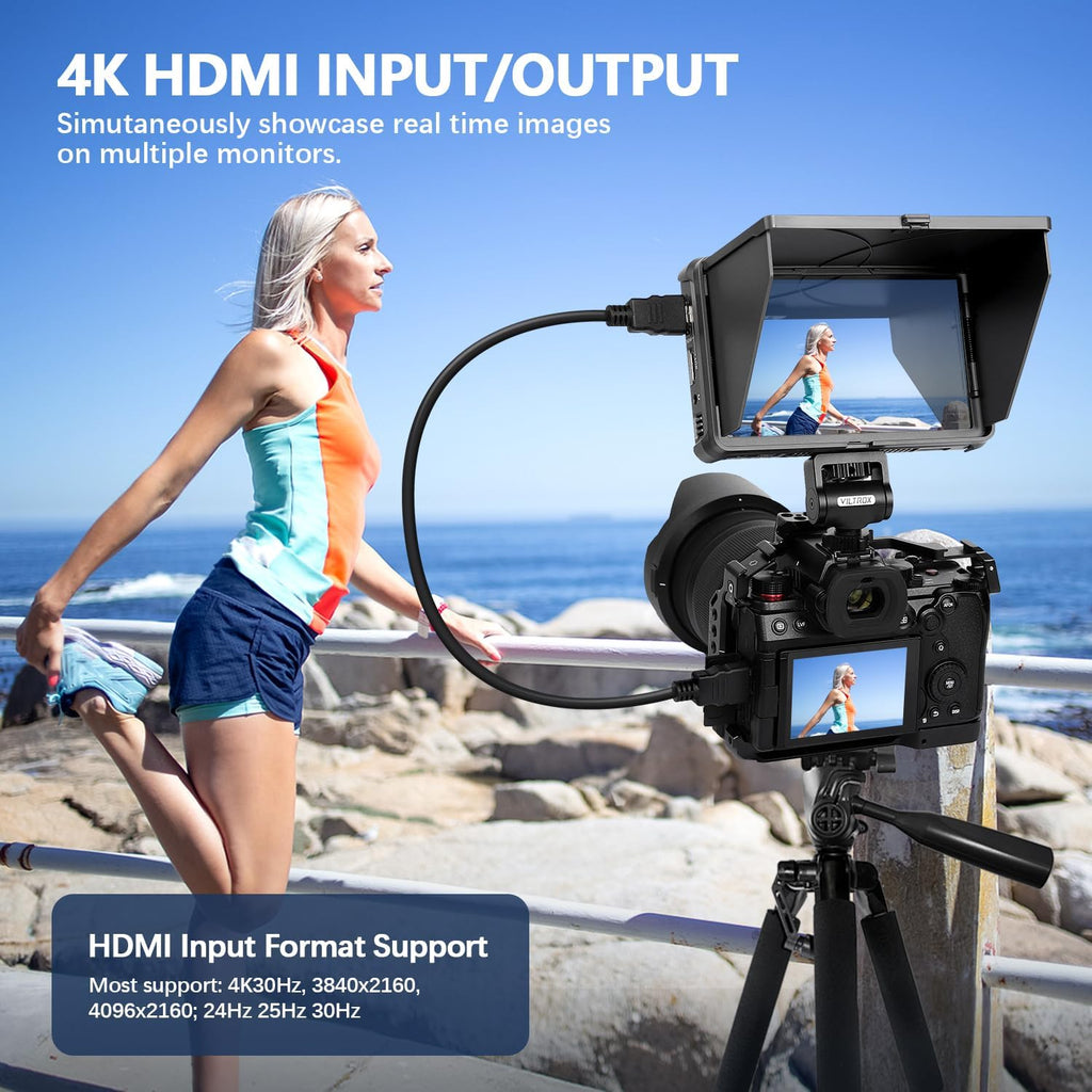 VILTROX DC-X2 6'' Touchscreen Camera Monitor 4K HDMI, Ultra Bright 2000nits Camera Field Monitor with Battery and Sunshade Hood, 3D LUT, Focus Peaking, Vector Scope, Full HD 1920x1080