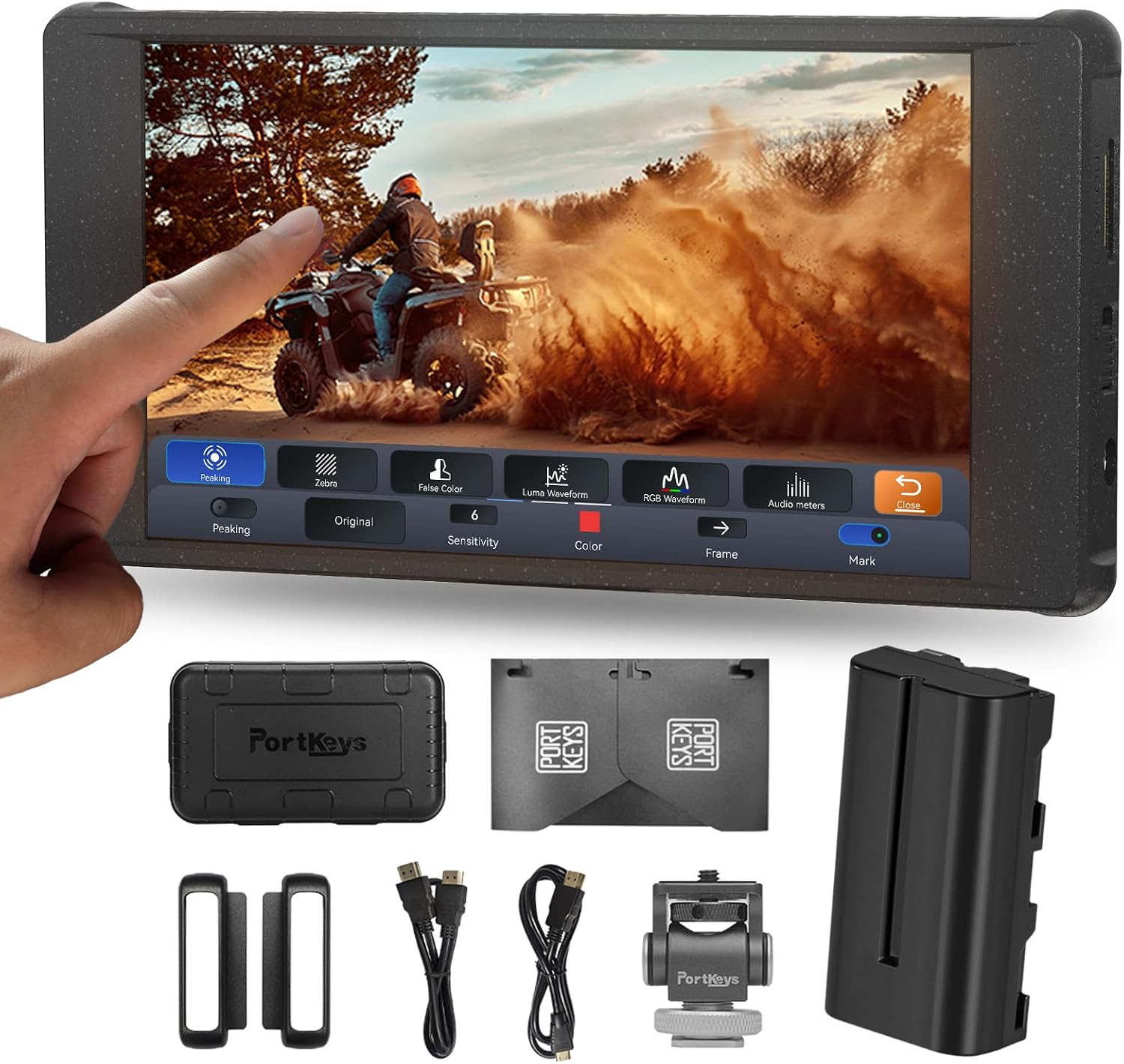 Portkeys PT6 Camera Monitor 5.2' 600nit Touchscreen Field Monitor Vertical Shooting Stretch 3D LUT Output Wide Color Gamut New Peaking RGB Waveform for DSLR with NP-F550 Battery