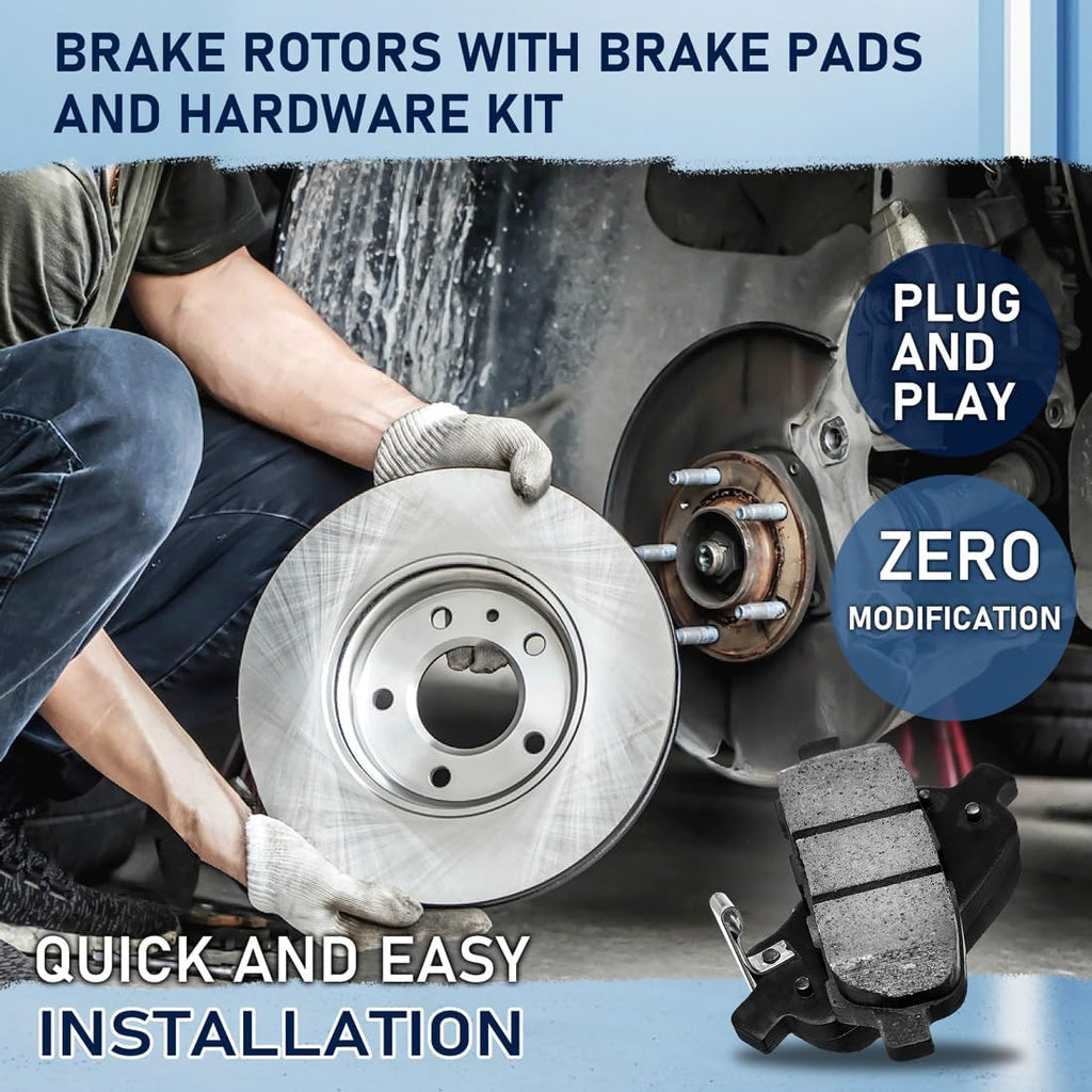 Ceramic Brake Pads w/Vented Rotors 11.1inch (282mm) for Honda Civic 1.8L 2006 2007 2008 2009 2010 2011, for Acura CSX 2.0L 2006 2007 2008 2009 2010 2011 6Pcs Front Replacement Brakes Kit