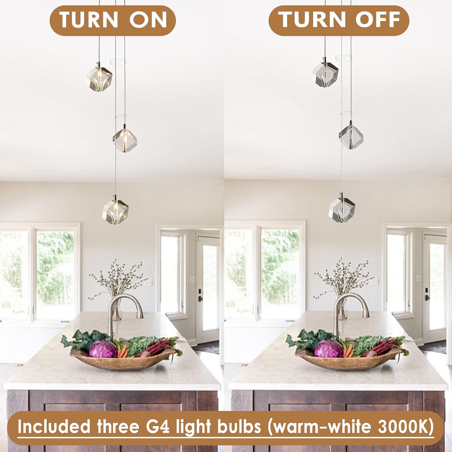 3 Lights Pendant Lighting, Chrome Cluster Pendant Light Fixture for Kitchen Island, Modern Small Cube Pendant Chandelier Hanging Light for Dining Room Bedroom Bathroom