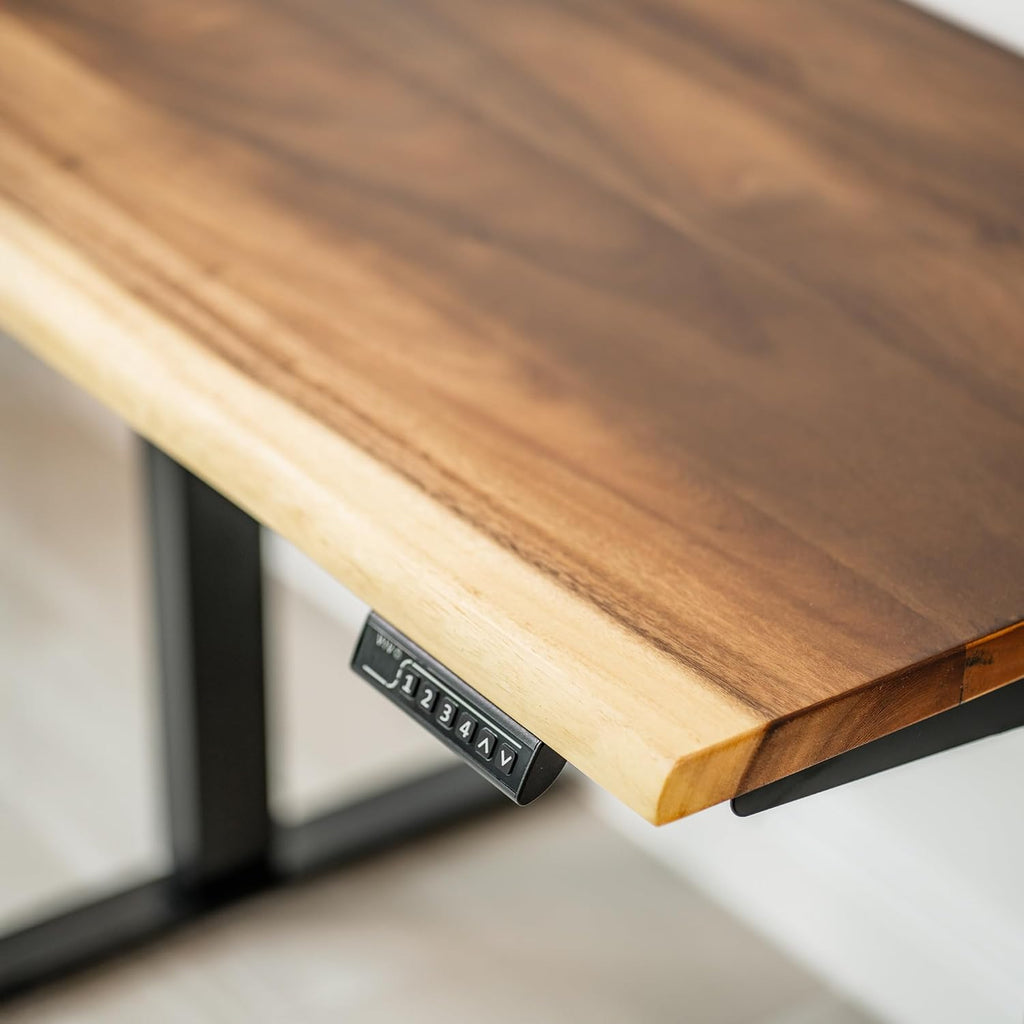 Small Standing Desk – Walnut Solid Wood Desk, Natural Live Edge, Adjustable Height Dual Motor, Sit Stand for Home Office (Black, W38 x D25)