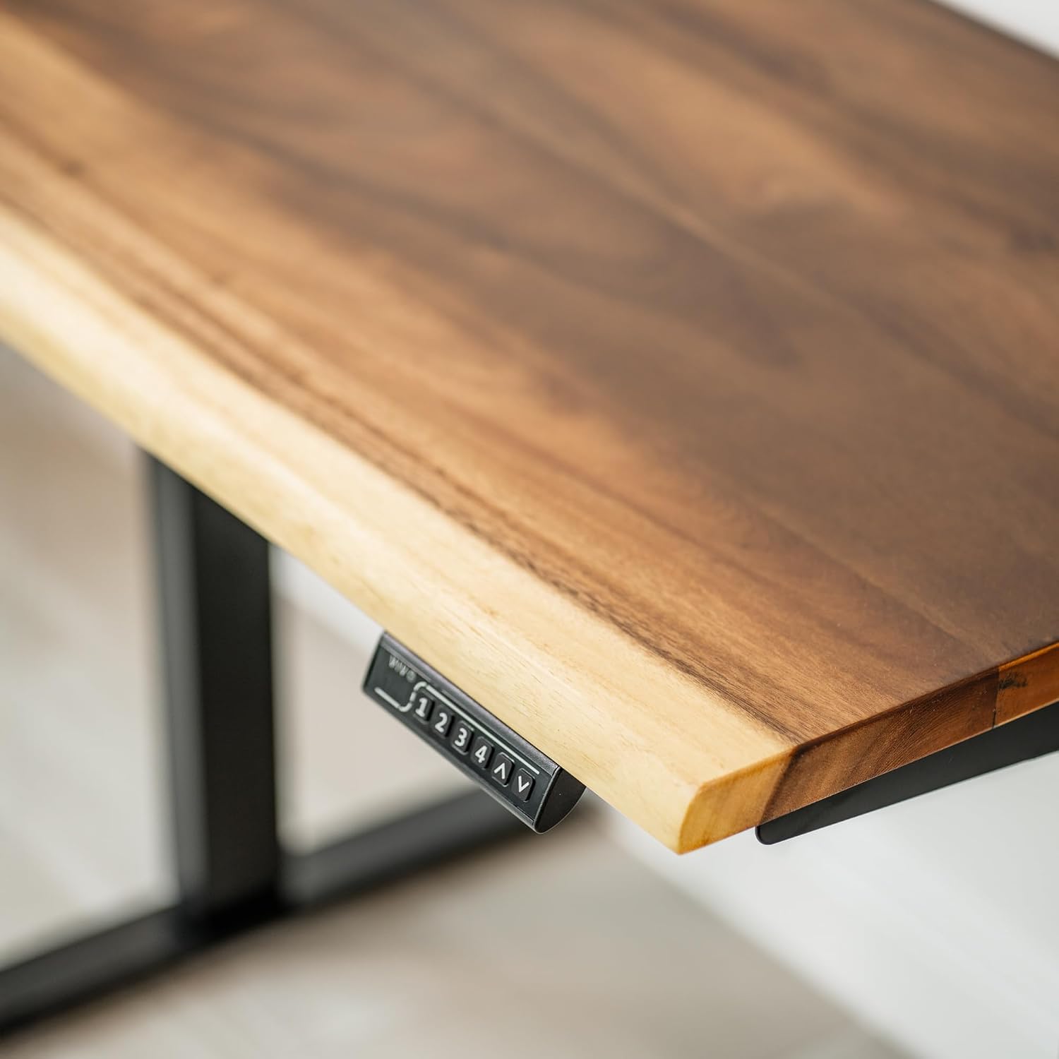 Small Standing Desk – Walnut Solid Wood Desk, Natural Live Edge, Adjustable Height Dual Motor, Sit Stand for Home Office (Black, W38 x D25)