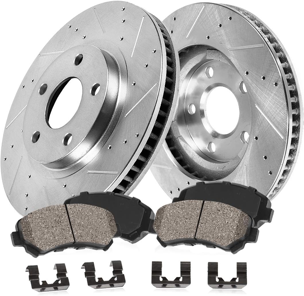 Callahan Brake Parts Front Brake Kit For Honda Civic 2006-2011 [Model Specific] Replacement Drilled Slotted Brake Rotors with Ceramic Brake Pads
