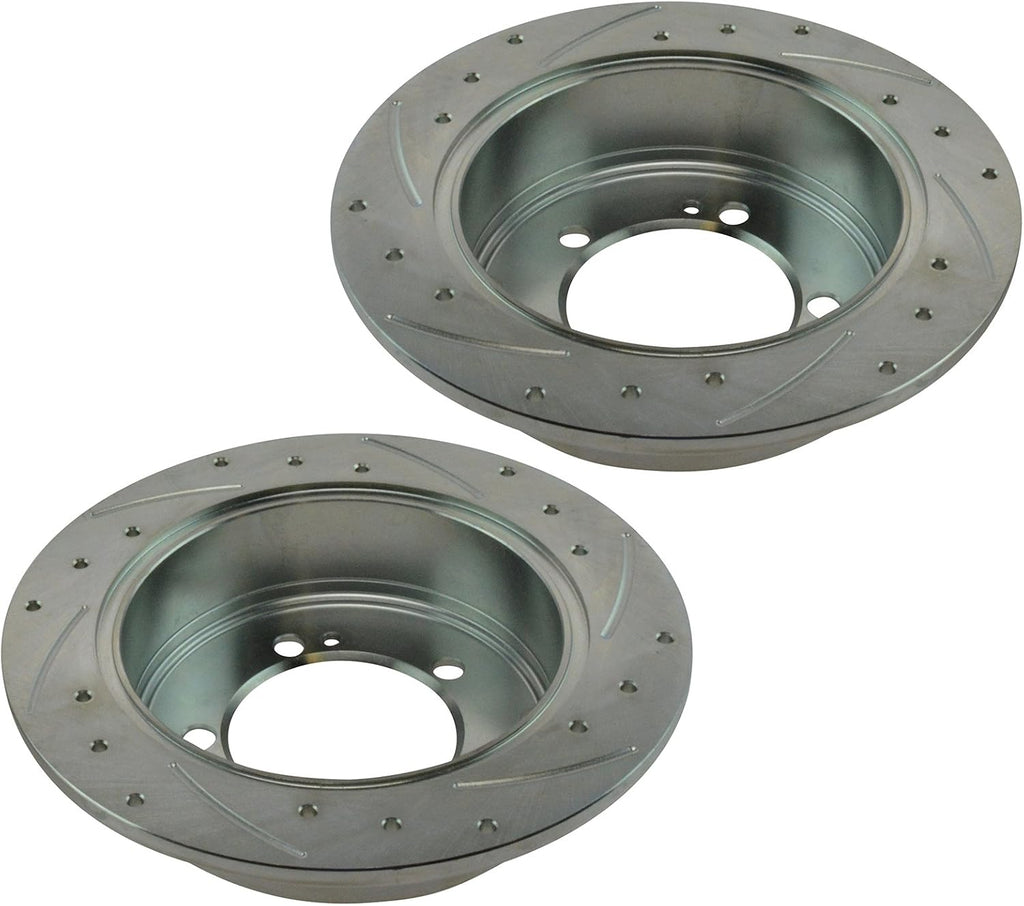 TRQ Performance Front & Rear Brake Rotors Set 4 Piece Premium G-Coated Slotted X Drilled Compatible with 2005 Dodge Stratus 2004-2006 Mitsubishi Lancer