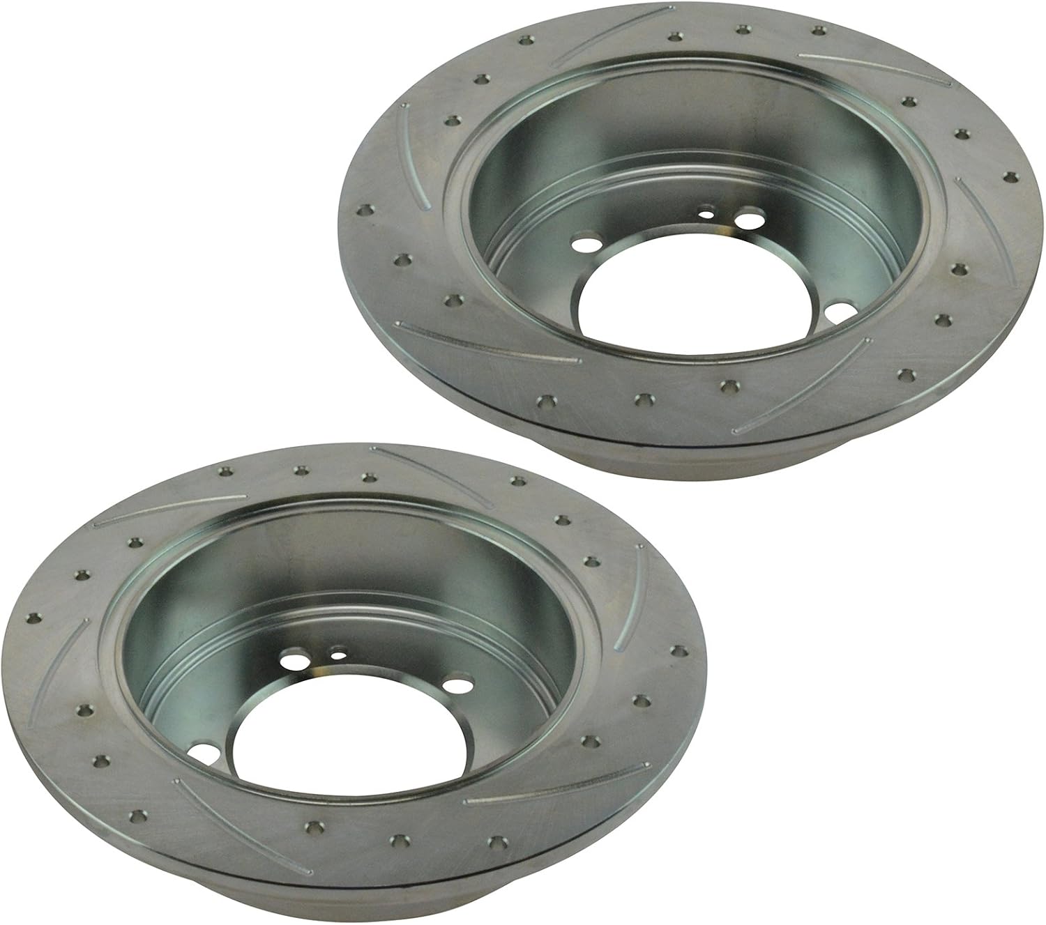 TRQ Performance Front & Rear Brake Rotors Set 4 Piece Premium G-Coated Slotted X Drilled Compatible with 2005 Dodge Stratus 2004-2006 Mitsubishi Lancer