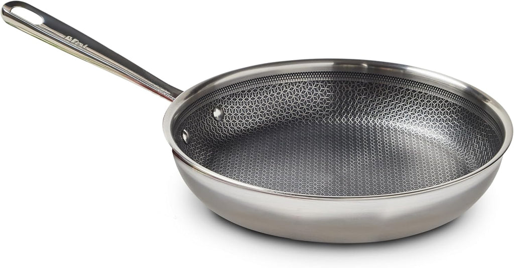 T-fal HybridMesh Tri-Ply Stainless Steel Fry Pan 10.25 Inch, Induction Oven Safe 500F, Metal Utensil Safe, Ideal For Searing, Cookware, Dishwasher Safe Pots and Pans, Needs Pre-Heating, Silver/Black