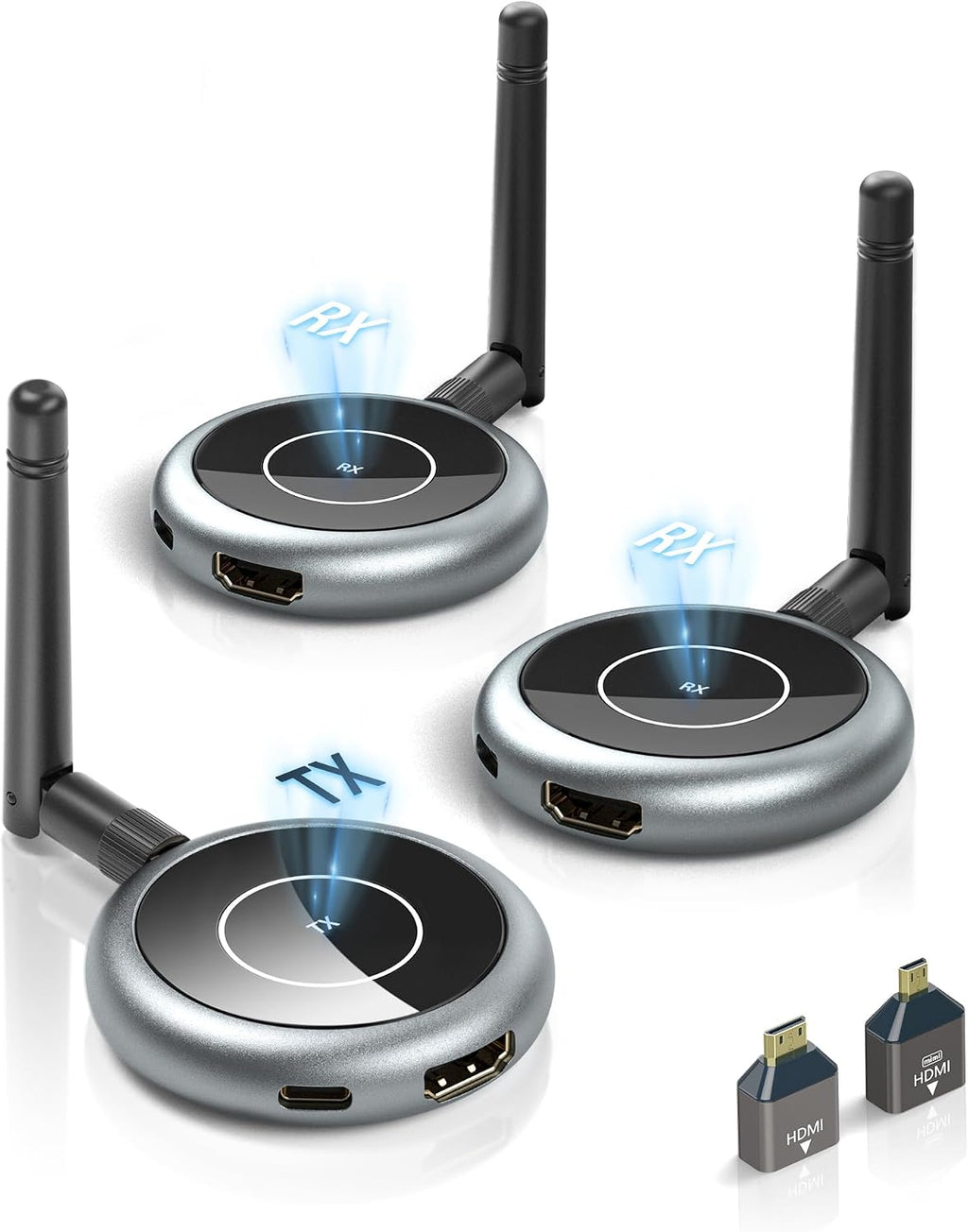 Wireless HDMI Transmitter and 2 Receivers, Plug and Play Multiple Tvs, 4K Decode 1080P@60Hz, 656FT/200M Range, Support 8 TVs, 5.8G/2.4G Extender for PC/Laptop/TV Box/Projector