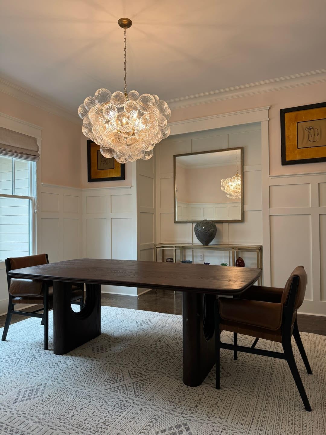 Longree Nordic Bubble Ball Swirled Glass Chandelier, Diam 31' Gild Gold and Clear Modern Hand Blown Glass Pendant Light Fixture 9-Light for Dining Room, Bedroom, Study, Restaurant, Hallway