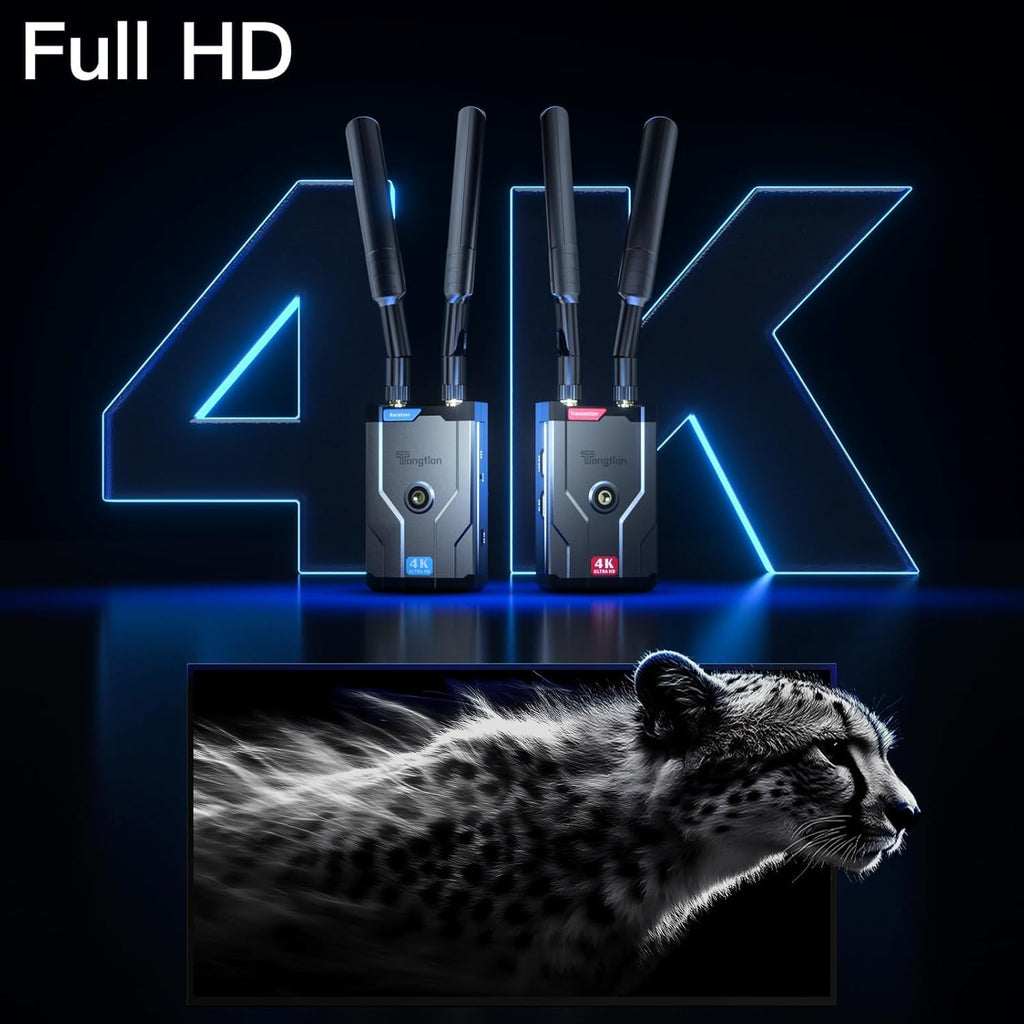 Wireless HDMI Extender, Wireless HDMI Transmitter and Receiver 4K@30Hz, 492FT Range, 4K Full HD | Plug & Play for Camera/Laptop/TV/Projector(Focus)