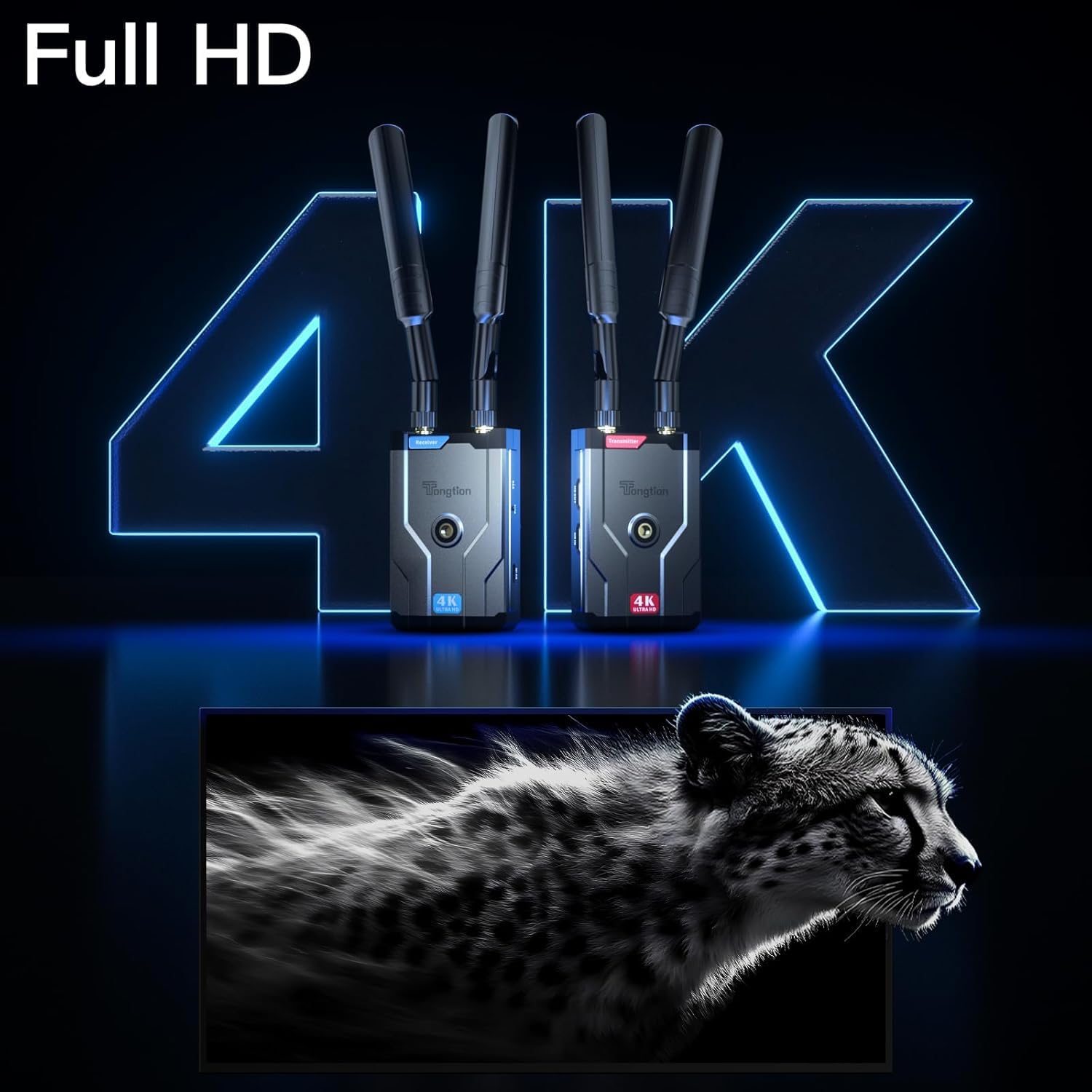 Wireless HDMI Extender, Wireless HDMI Transmitter and Receiver 4K@30Hz, 492FT Range, 4K Full HD | Plug & Play for Camera/Laptop/TV/Projector(Focus)