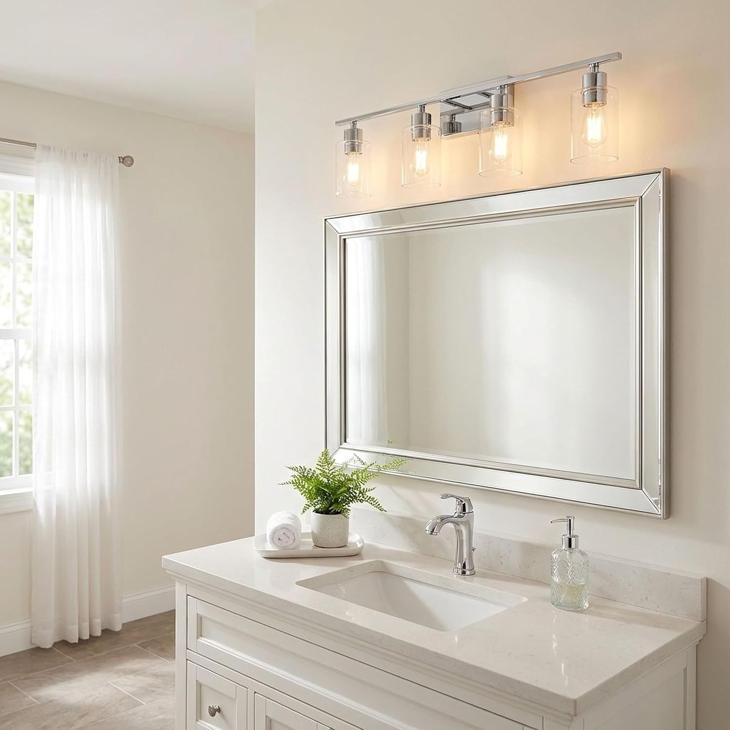 Savoy House 8-2149-4-11 Lambert Modern Clear Glass Bathroom Vanity Wall Light, 4-Light 240 Total Watts, 10' H x 31' W, Polished Chrome