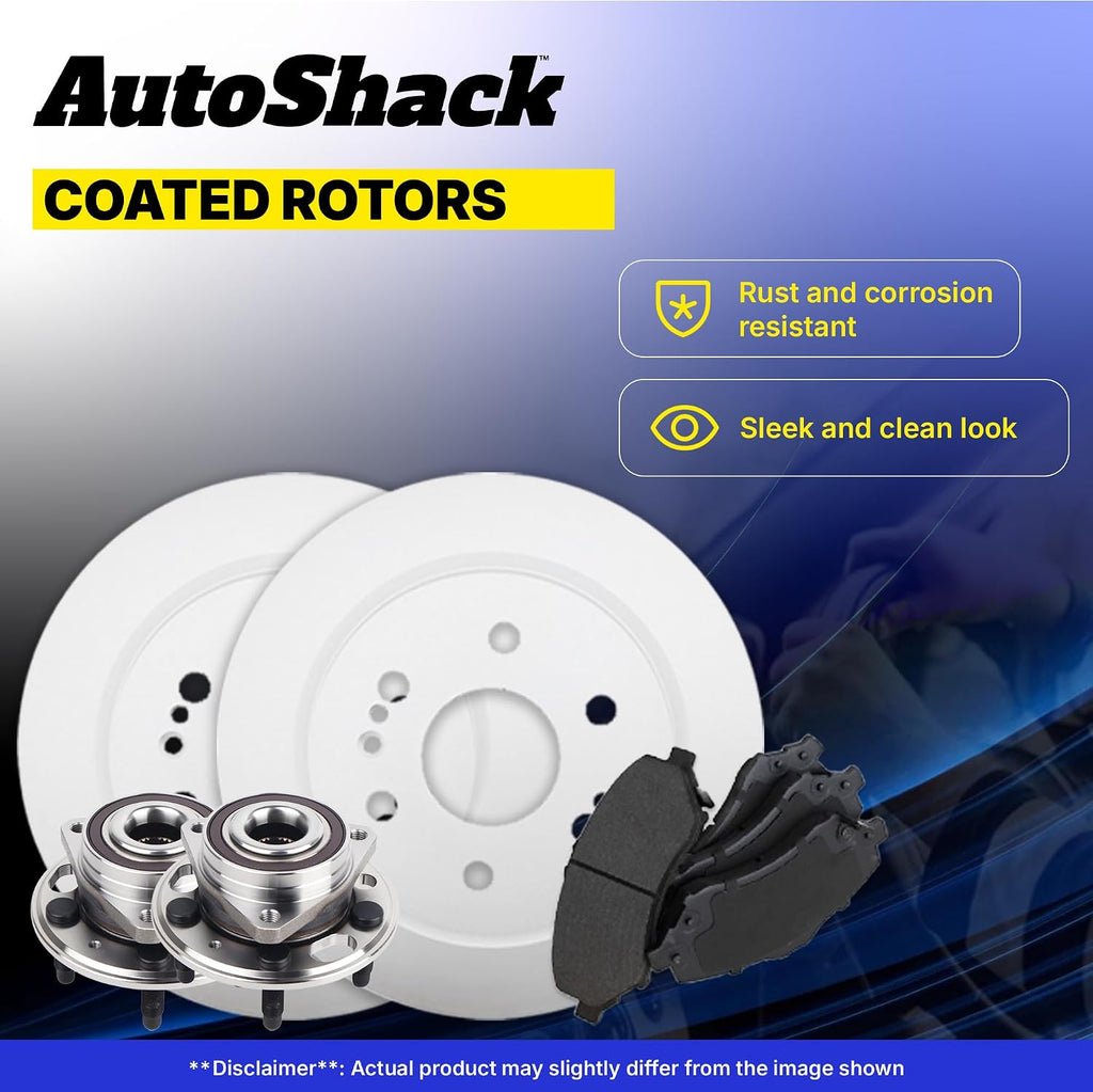 AutoShack Rear Brake Rotors, Premium Pads & Hub Bearing Assemblies for Honda & Acura, Civic 2006-2011 CSX 2006-2011, FWD L4 1.8L 2.0L - Coated - ArmorStop - 10.24' (260 mm), 5-Lug