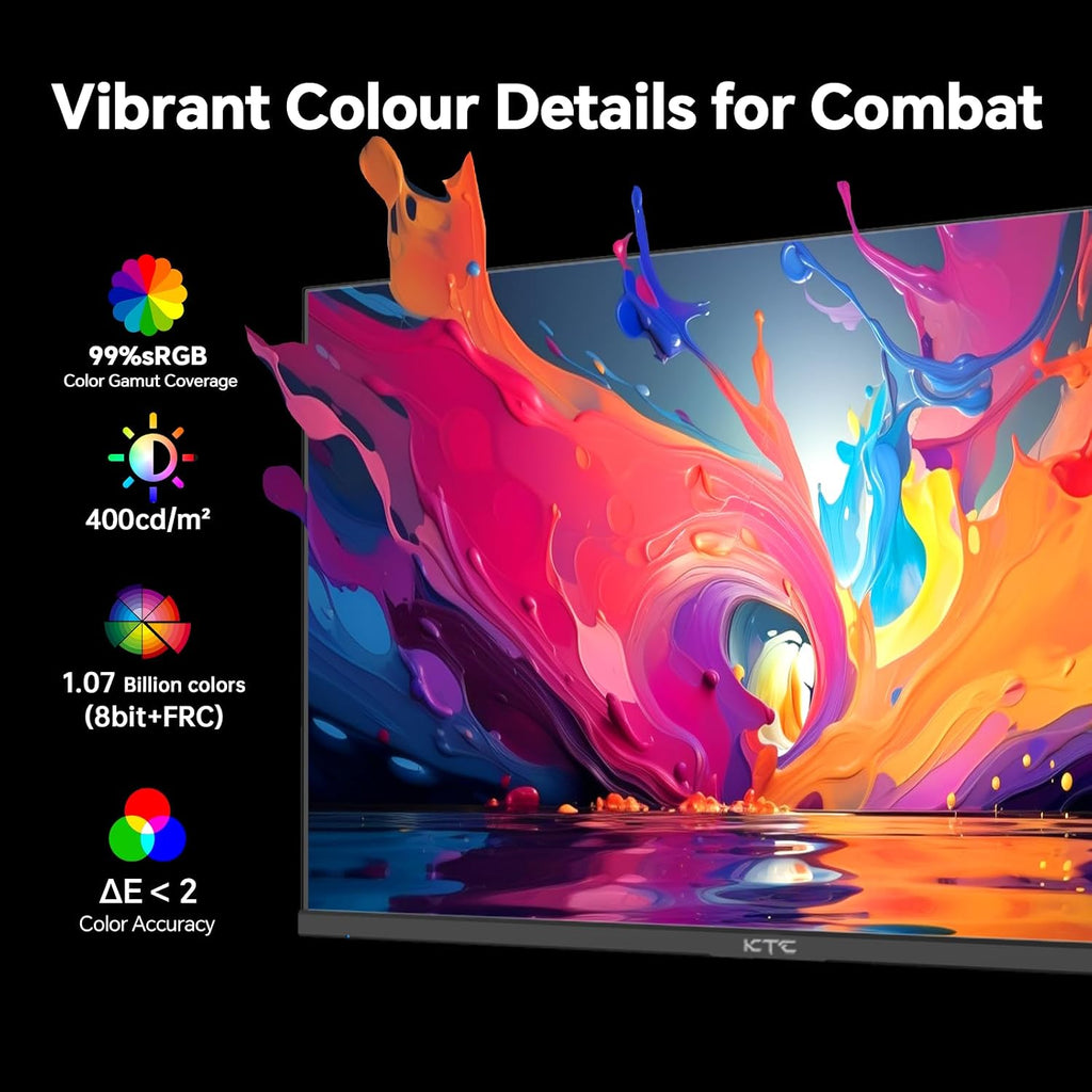 KTC 24 inch Gaming Monitor QHD 180Hz, Fast IPS 1440p Computer Monitor, Up to 185Hz, 1ms, G-Sync/FreeSync, HDR400, Height Adjustable, 2 x HDMI, 1 x DP H24T7