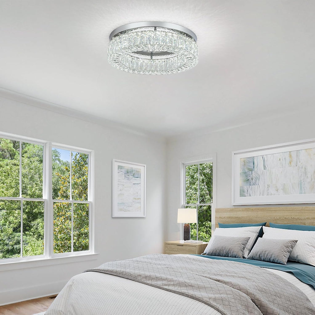 HOPGGIE 18' Dimmable Chandelier with Remote Control LED Ceiling Light Flush Mount Ceiling Light Fixtures Large Crystal Chandeliers Light for Living Room Bedroom Dining Room (dimmable)