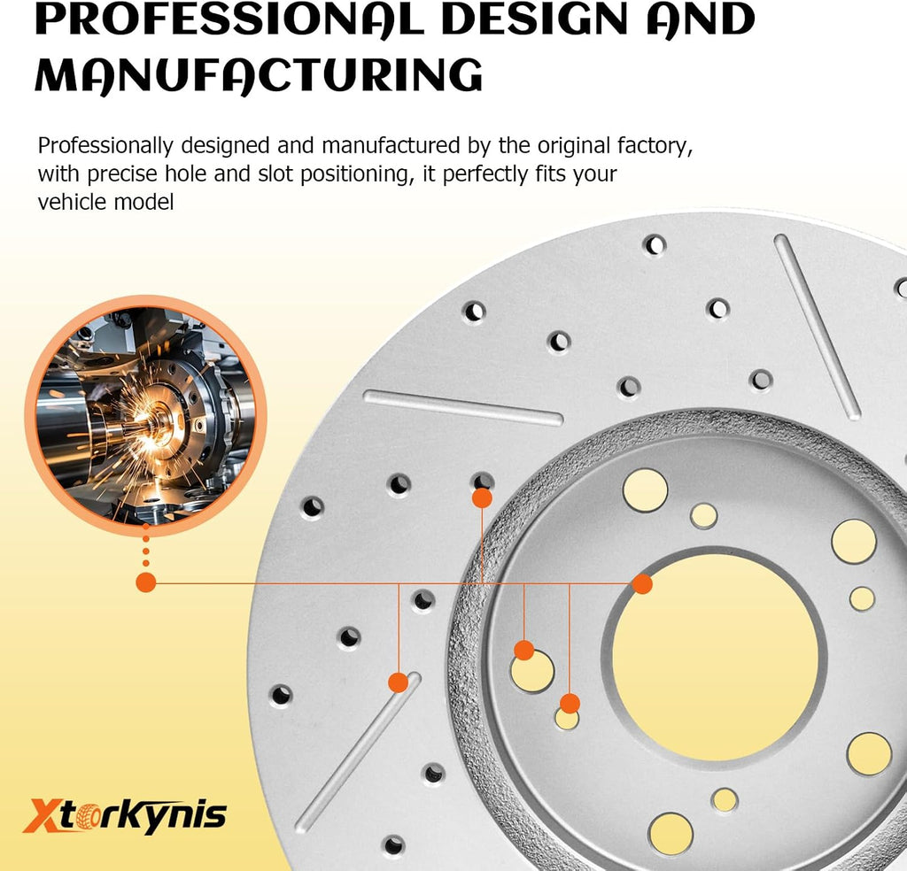 Front and Rear Brake Kit, Drilled and Slotted Disc Brake Rotor With Ceramic Pads for Honda Civic 2006 2007 2008 2009 2010 2011
