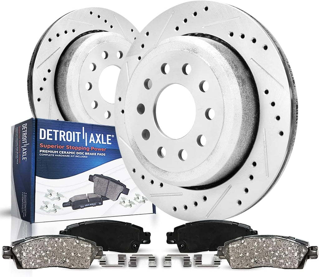 Detroit Axle - Front Brake Kit for 2008-2024 Dodge Ram 4500 5500, 15.35' inch Front and Rear Drilled Brake Rotors Ceramic Brakes Pads 2009 2010 2011 2012 2013 2014 2015 2016 2017 2018 2019 Replacement