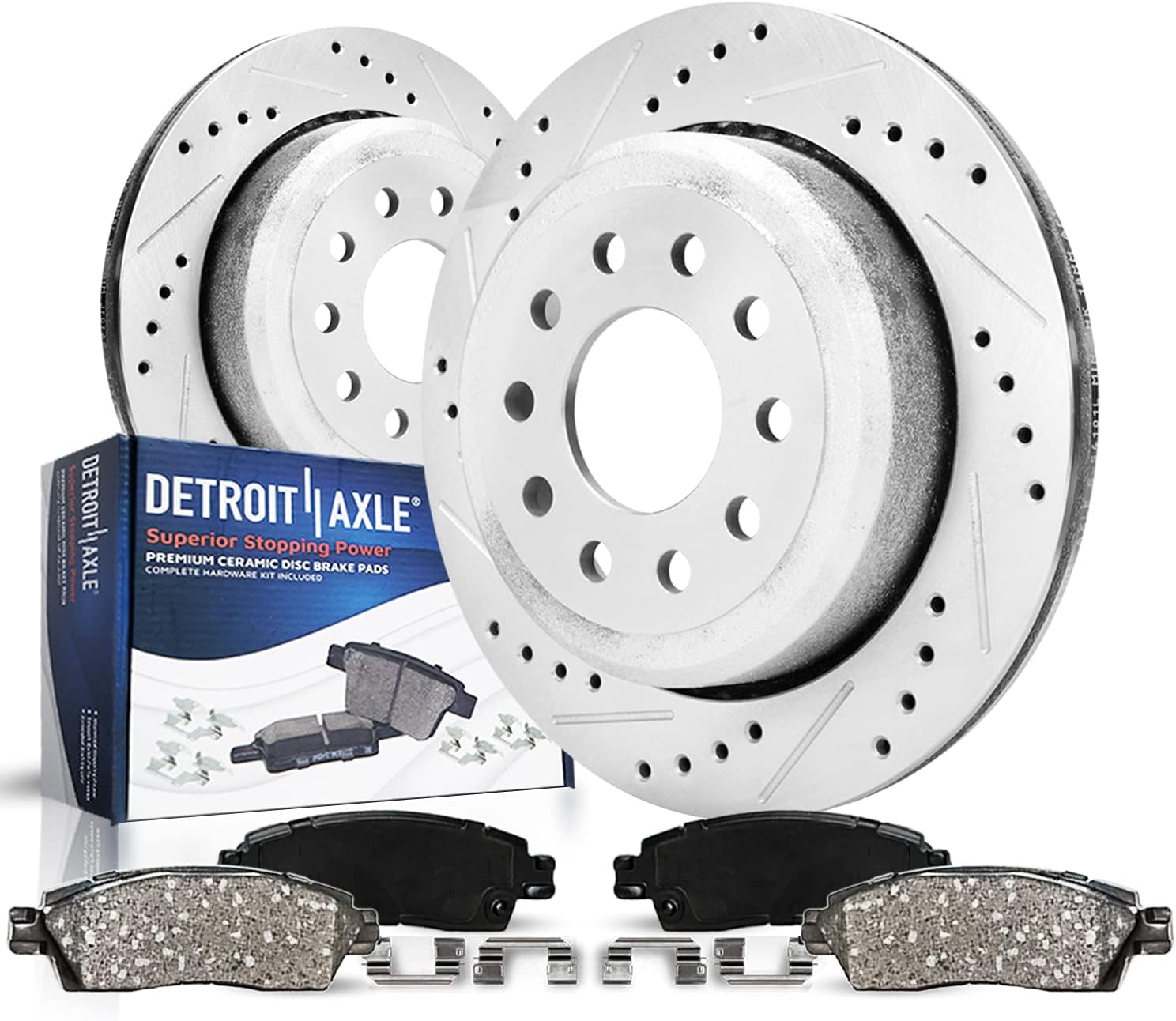 Detroit Axle - Front Brake Kit for 2008-2024 Dodge Ram 4500 5500, 15.35' inch Front and Rear Drilled Brake Rotors Ceramic Brakes Pads 2009 2010 2011 2012 2013 2014 2015 2016 2017 2018 2019 Replacement