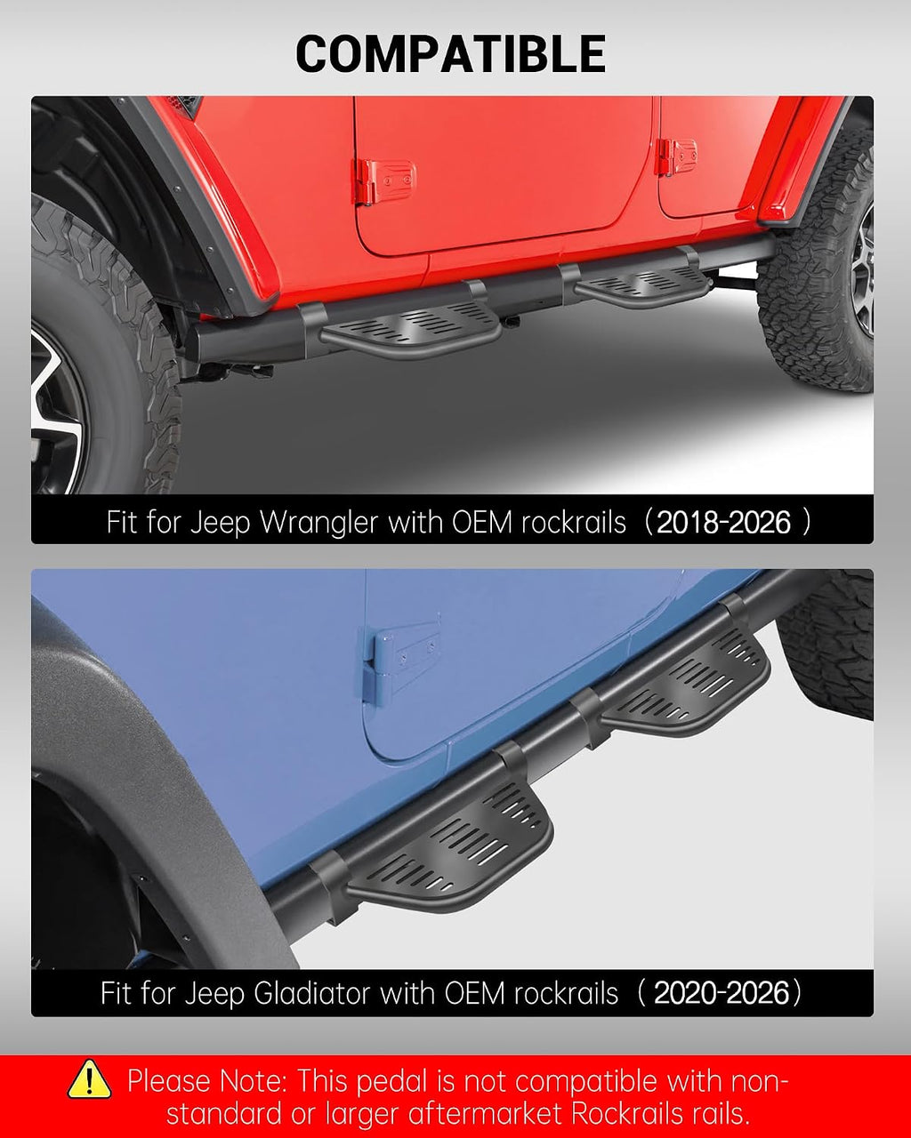 4 Pcs Rock Rails Side Steps Running Boards Fit for 2018-2026 Jeep Wrangler 4 Door & 2020-2026 Gladiator 4 Door with OEM Rock Rails
