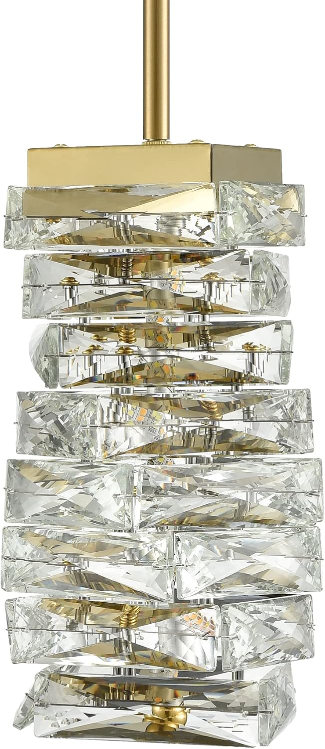 Modern Crystal Pendant Light Gold Pendant Lighting for Kitchen Island LED Rod-Hung Mini Pendant Lights Bathroom, 8W, 4000K, NOT Dimmable