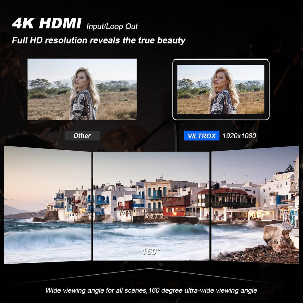 VILTROX DC-X3 6' Camera Field Monitors DCX3 for DSLR Touchscreen External Monitor 4k 2000nits X3 Monitor for Sony Canon Nikon 3D LUT 1920x1080 IPS with Sunshield 2200 MAh Battery