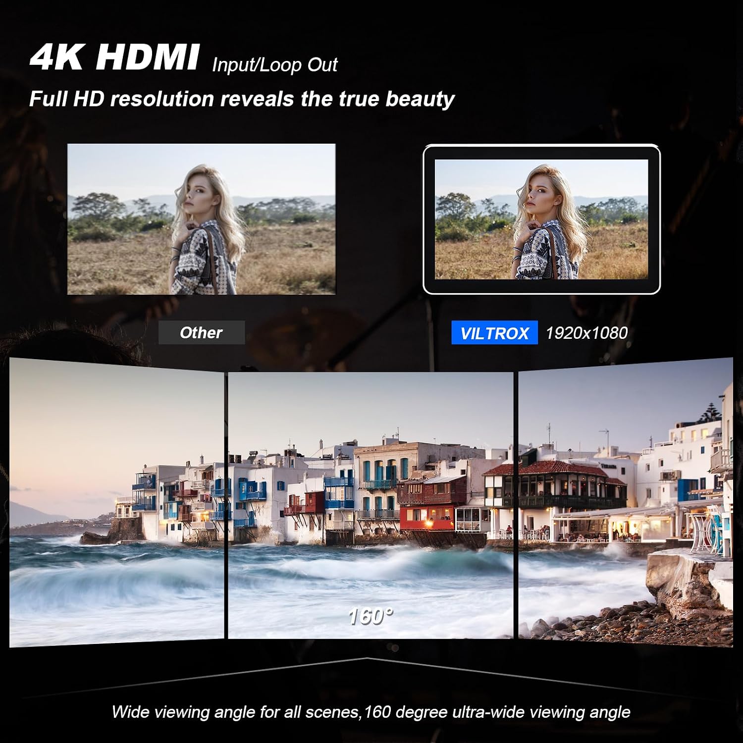 VILTROX DC-X3 6' Camera Field Monitors DCX3 for DSLR Touchscreen External Monitor 4k 2000nits X3 Monitor for Sony Canon Nikon 3D LUT 1920x1080 IPS with Sunshield 2200 MAh Battery