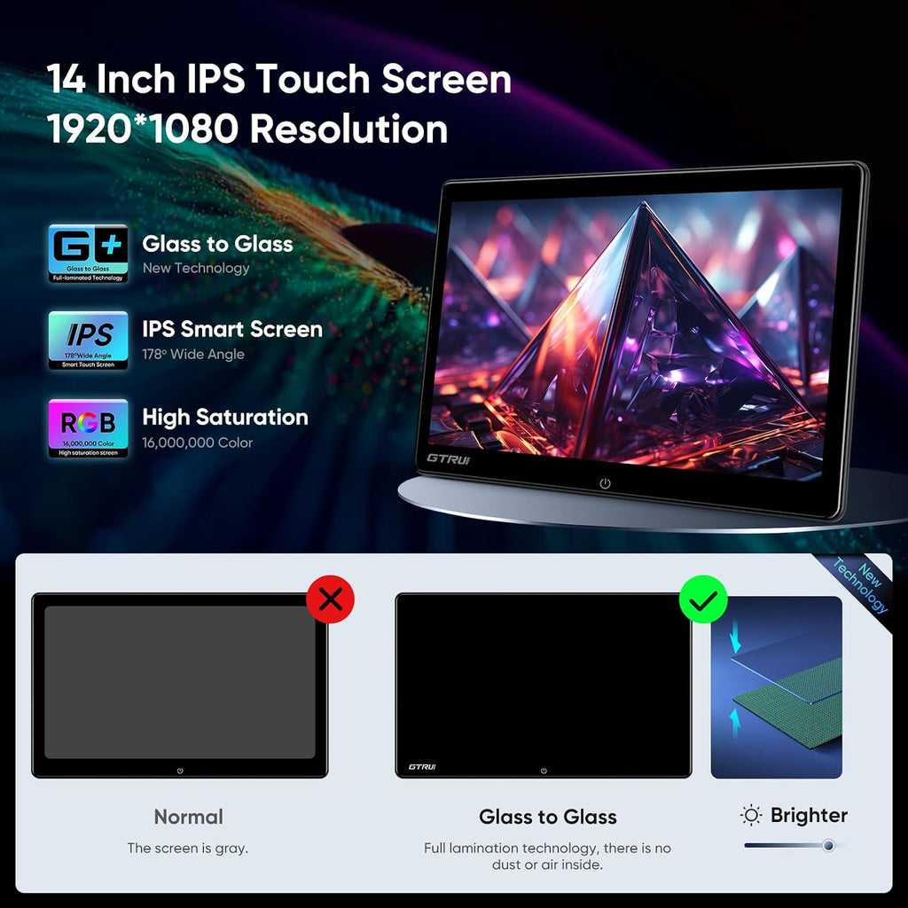 14 Inch 4K Video Android Portable Car TV Headrest Monitor Tablet for Back Seat with WiFi Bluetooth, Glass to Glass IPS Touch Screen Media Player, Support Phone Control & Mirror Link (2Pcs 4+64G)