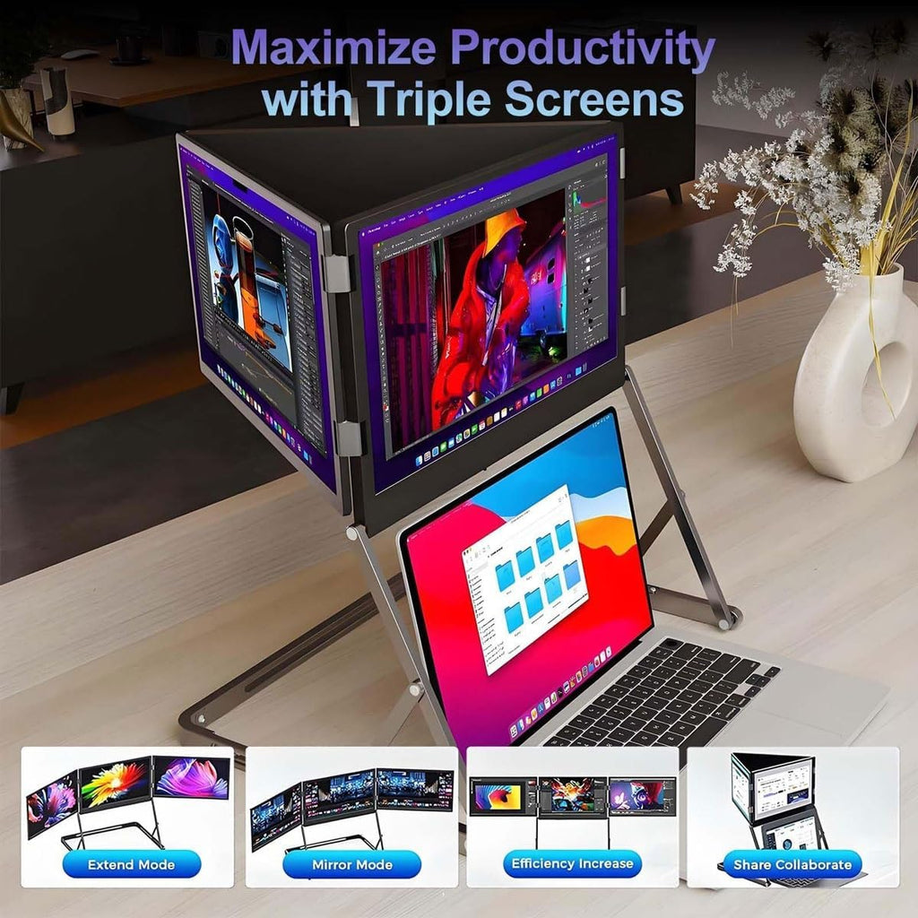 15.6' Tri-Screen Monitor Extender,1080p Foldable FHD Portable Lightweight Monitor,100% sRGB for Color-Accurate Work,HDMI/USB-C Pulg n Play