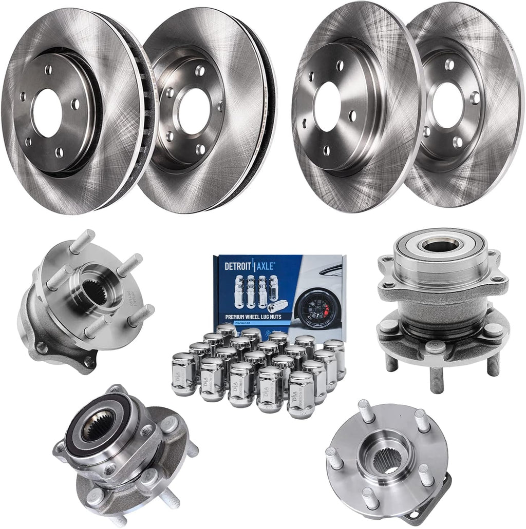 Detroit Axle - Brake Rotors Wheel Bearing Hubs Kit for Subaru Forester Impreza Front Rear Brake Rotors Wheel Bearing Hubs Lug Nuts Replacement 11.53 inch Front & 11.26 inch Rear Brakes