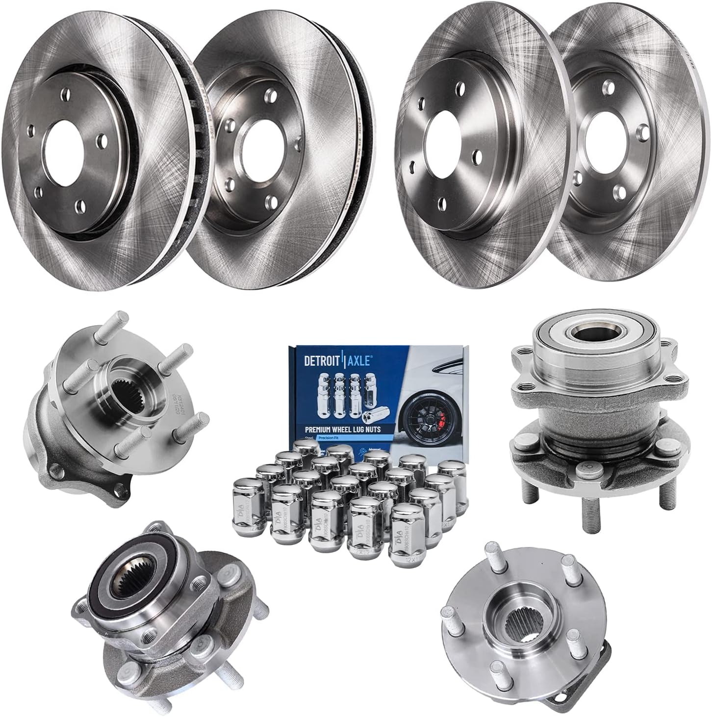 Detroit Axle - Brake Rotors Wheel Bearing Hubs Kit for Subaru Forester Impreza Front Rear Brake Rotors Wheel Bearing Hubs Lug Nuts Replacement 11.53 inch Front & 11.26 inch Rear Brakes