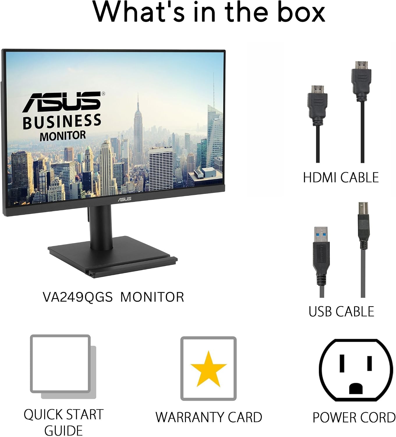 ASUS 24' 1080P Business Monitor (VA249QGS) - IPS, Full HD, Frameless, 120Hz, Adaptive-Sync, 1ms, HDMI, DisplayPort, VGA, Eye Care, Low Blue Light, Ergonomic, VESA Wall Mountable, 3 yr Warranty