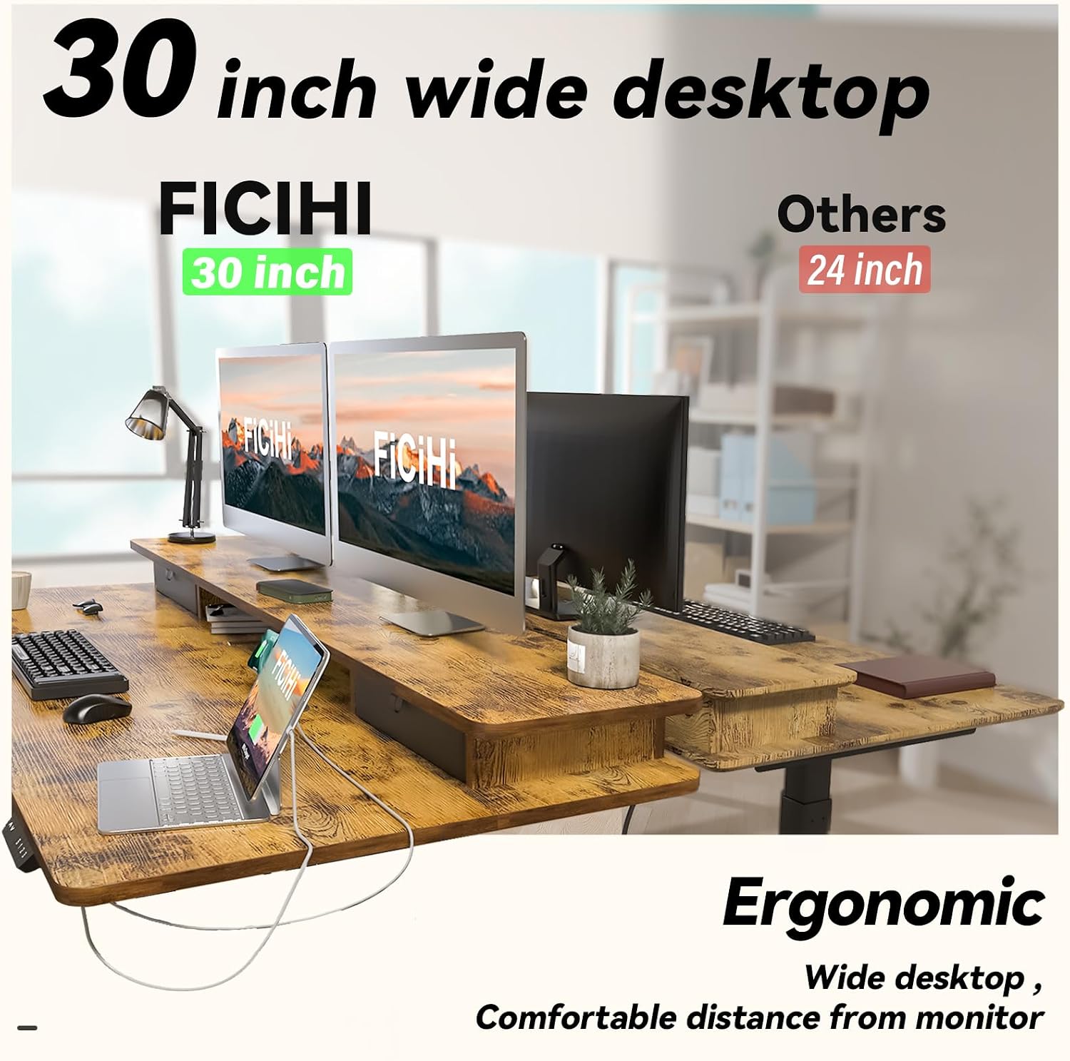 FiCiHi Adjustable Height Standing Desk with 4 Drawers,63 x 30 inches Electric Sit Stand Home Office Desk with Two Tiers, 3 Memory Presets, Monitor Stand Riser, USB A/C Charging Port
