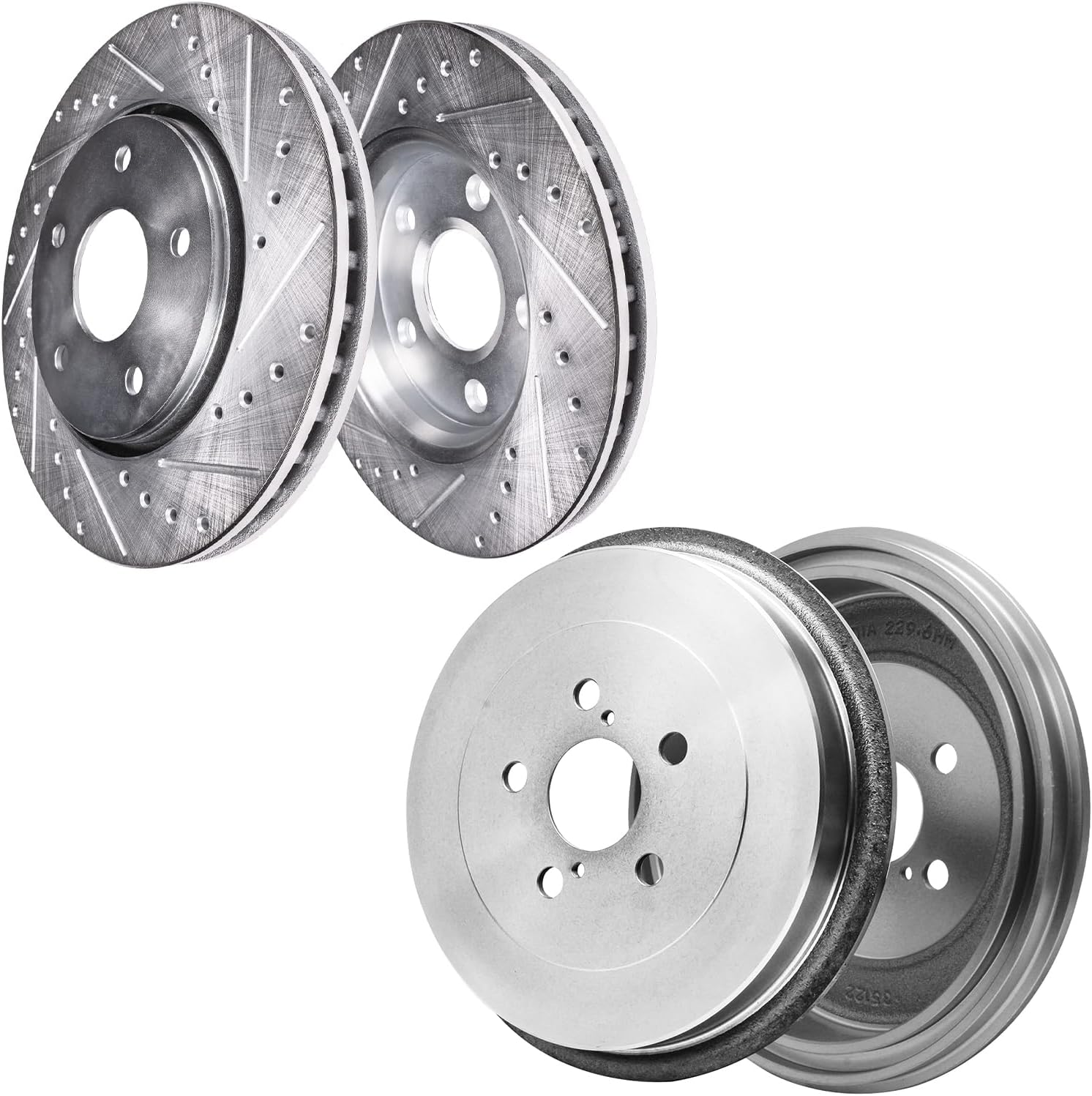 Detroit Axle - Brake Rotors Drums for 2009-2018 Toyota Corolla, 2019 Corolla [1.8L], Front Drilled & Slotted Brake Rotors Rear Brakes Drums 2010 2011 2012 2013 2014 2015 2016 2017 Replacement
