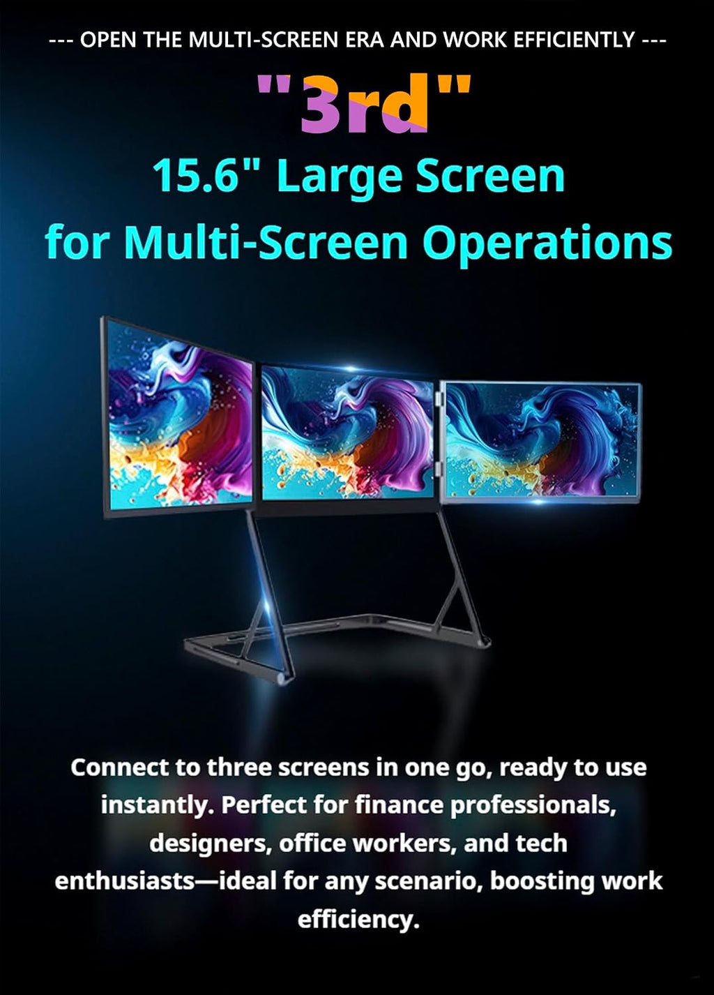 Laptop Screen Extender Triple Monitor Mount Stand Triple Screen Laptop Monitor Extender, Portable 3 Screen Display with Single USB-C for Laptops,Foldable Aluminum Multi-Monitors (1 Pcs)