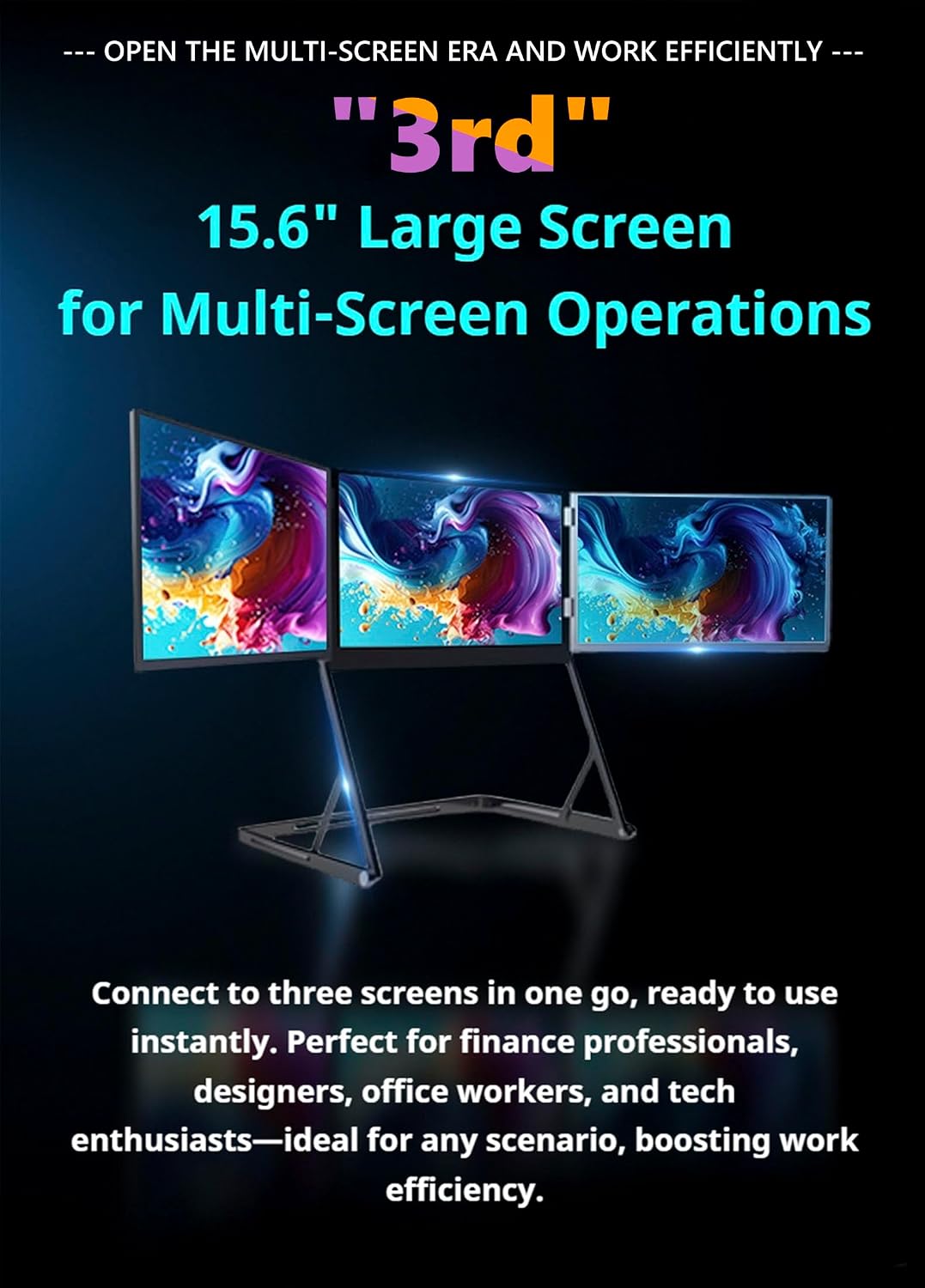 Laptop Screen Extender Triple Monitor Mount Stand Triple Screen Laptop Monitor Extender, Portable 3 Screen Display with Single USB-C for Laptops,Foldable Aluminum Multi-Monitors (1 Pcs)