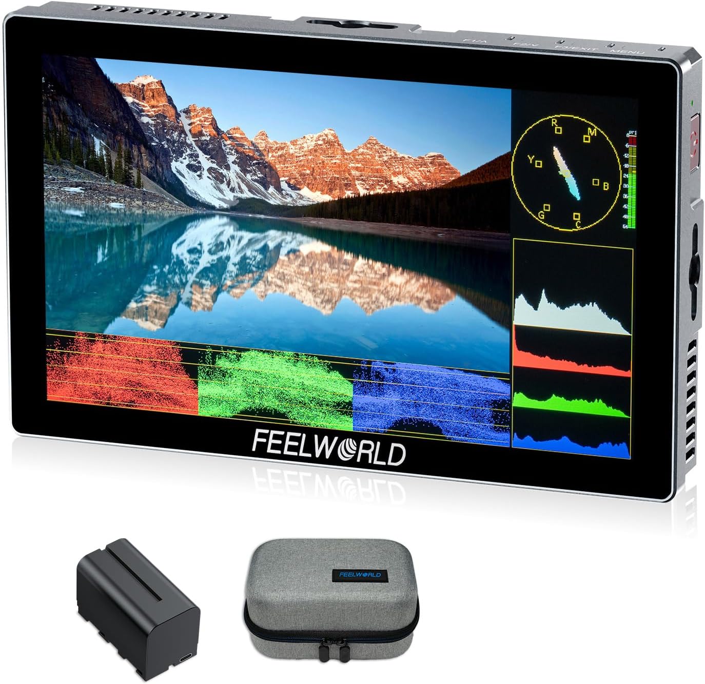 FEELWORLD P6X 5.5 inch 1000nit Aluminium Camera Field DSLR Monitor with F750 4400mAh Battery and Bag Touchscreen High Brightness Portable Waveform LUT HDR 4K HDMI Input and Output Weight 249g